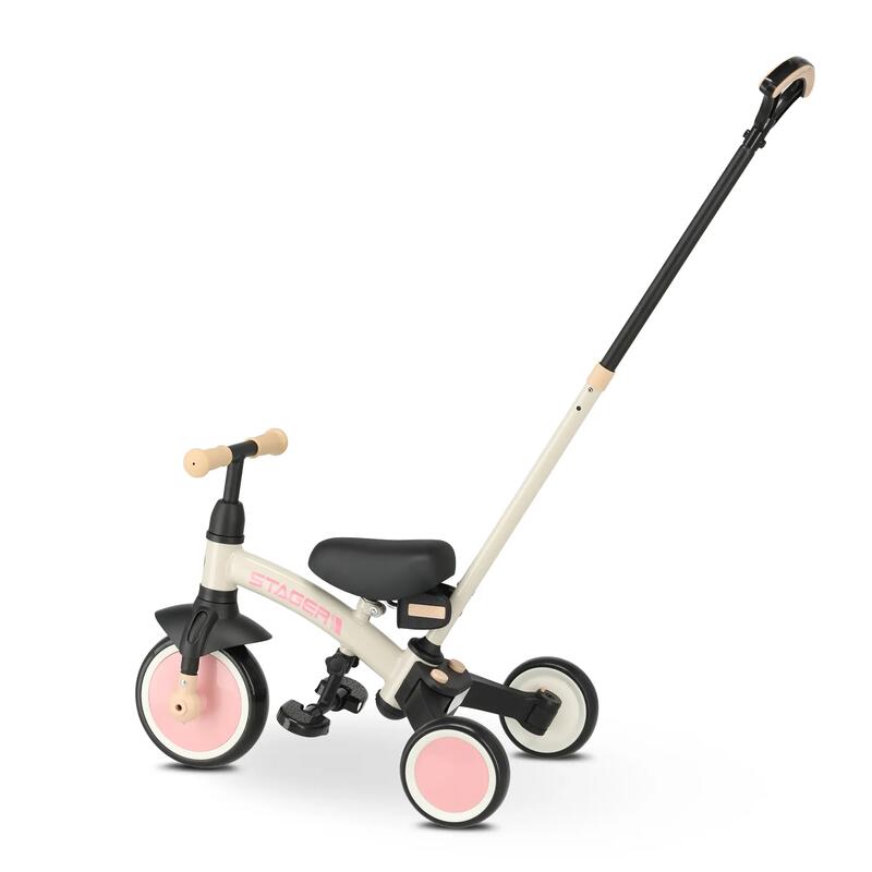 Tricicletă Qplay Stager cu Mâner pentru Împingere - Tricicletă 3 în 1 - Roz