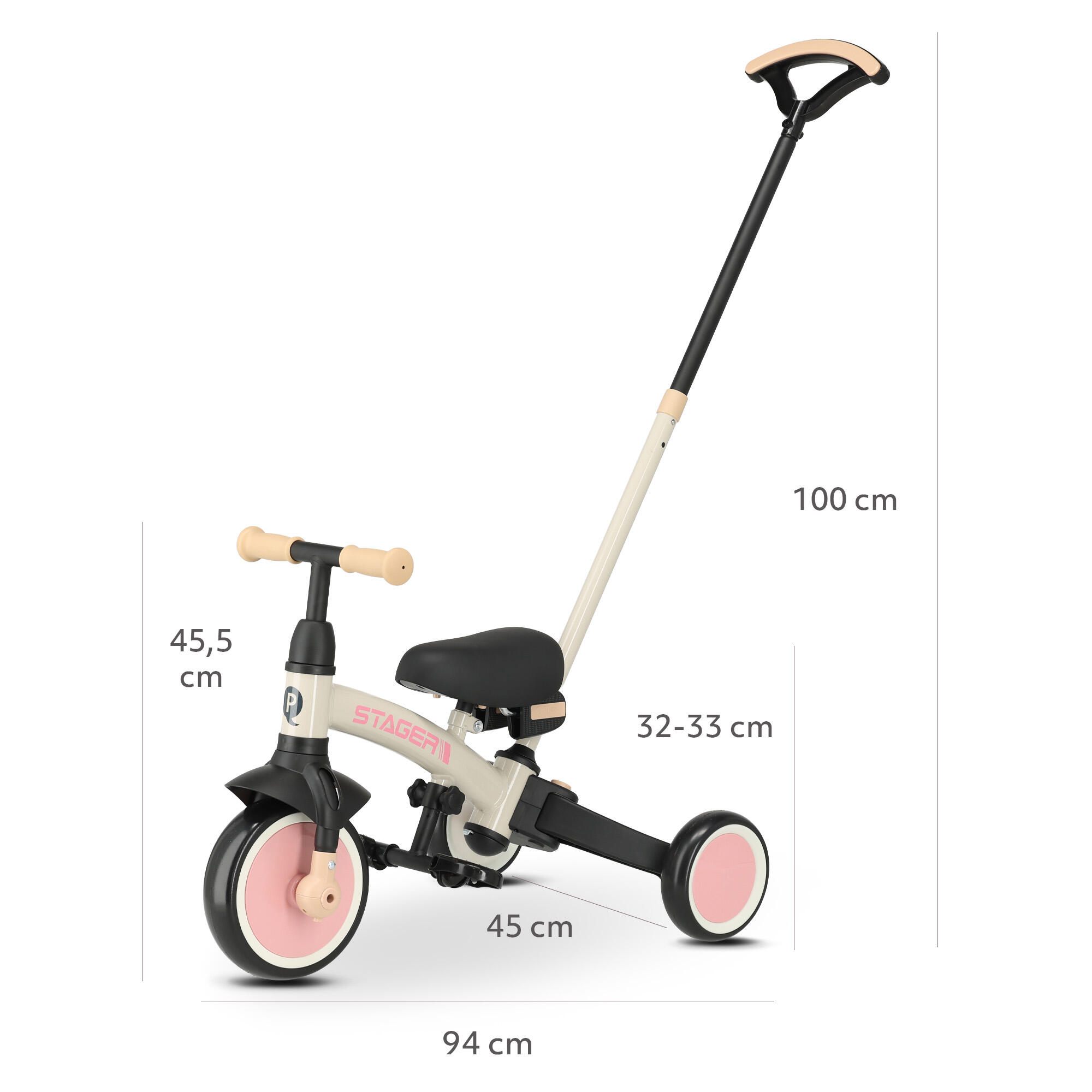 Tricycle Qplay Stager avec Barre Parentale - Tricycle Évolutif 3-en-1 - Rose 10/10
