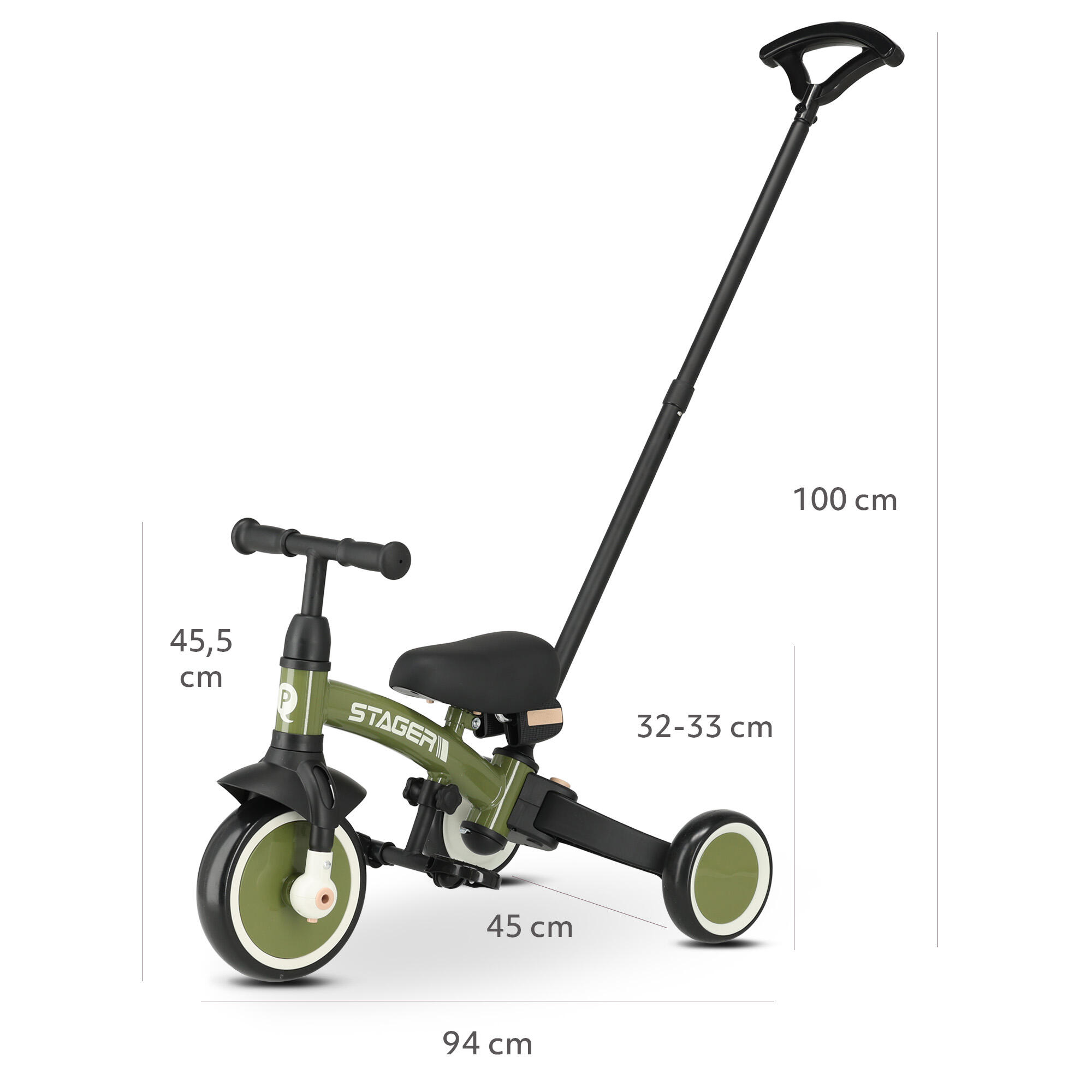 Tricycle Qplay Stager avec Barre Parentale - Tricycle Évolutif 3-en-1 - Vert 10/10