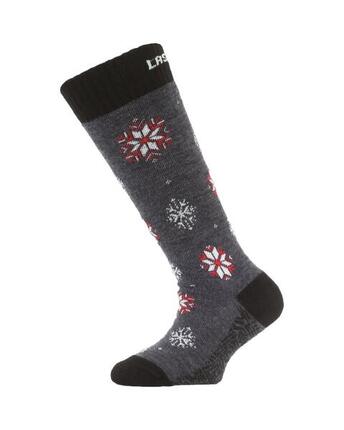 Kids - Ski - Socken - Merinowolle, atmungsaktiv, verstärkt - blau-rot-weiß