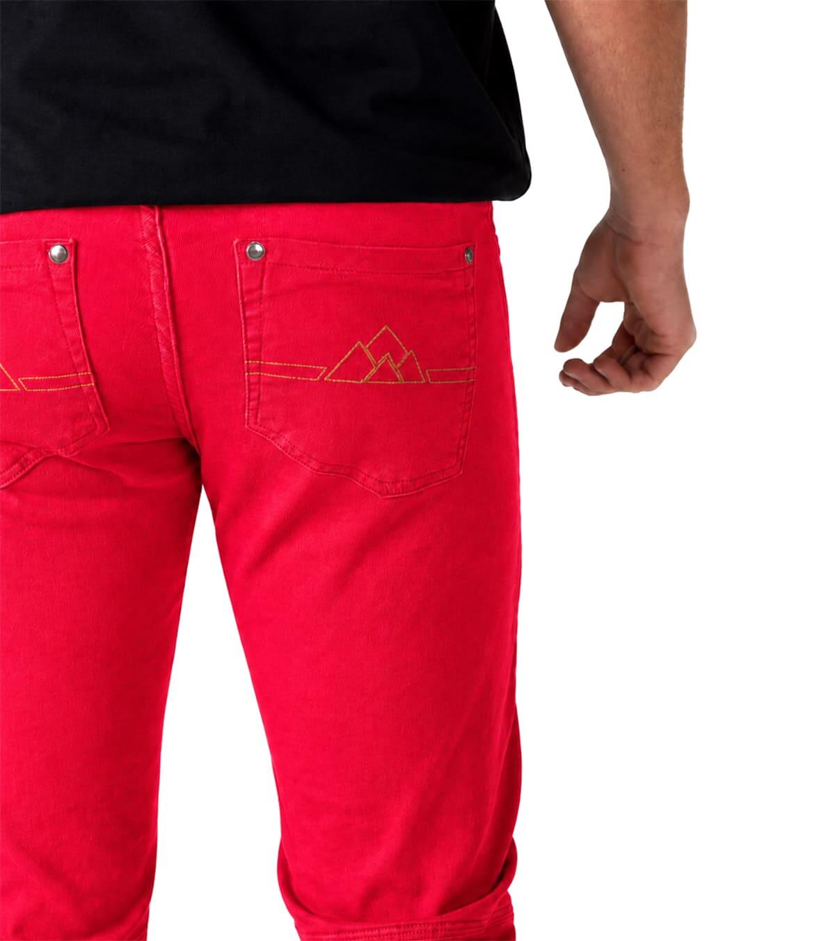 Pantalón Vaquero de Escalada y Montaña Ligero y Elástico Pinto Hombre Rojo 4/5