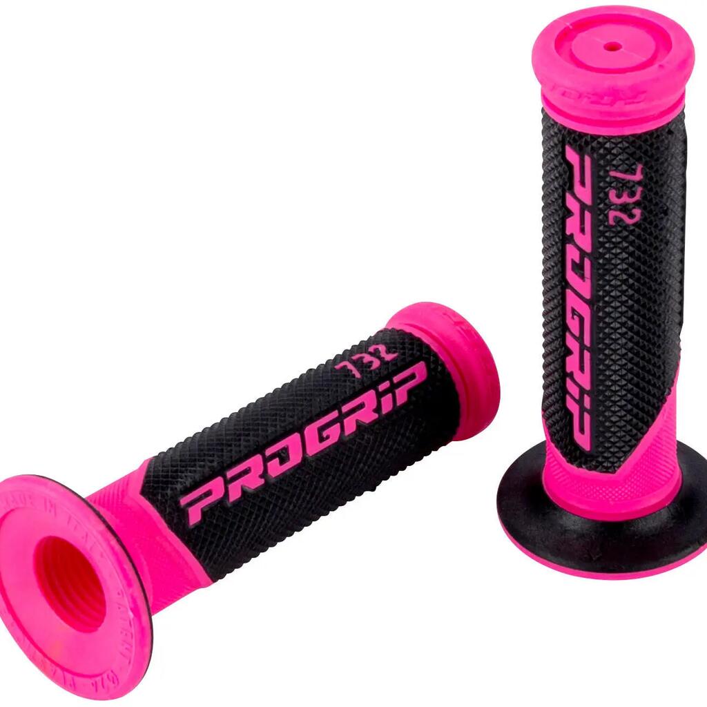 PROGRIP 732 Mod.18 Rubber Handlebar Grips — 125 mm Closed, Fluo Fuchsia/Black.
