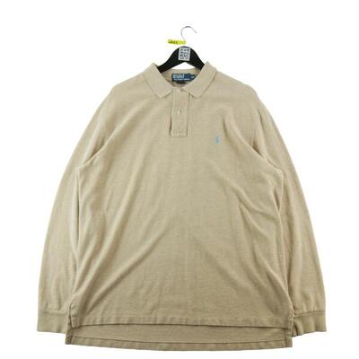 Tweedehands - polo ralph lauren heren lange mouw beige polo - goede staat