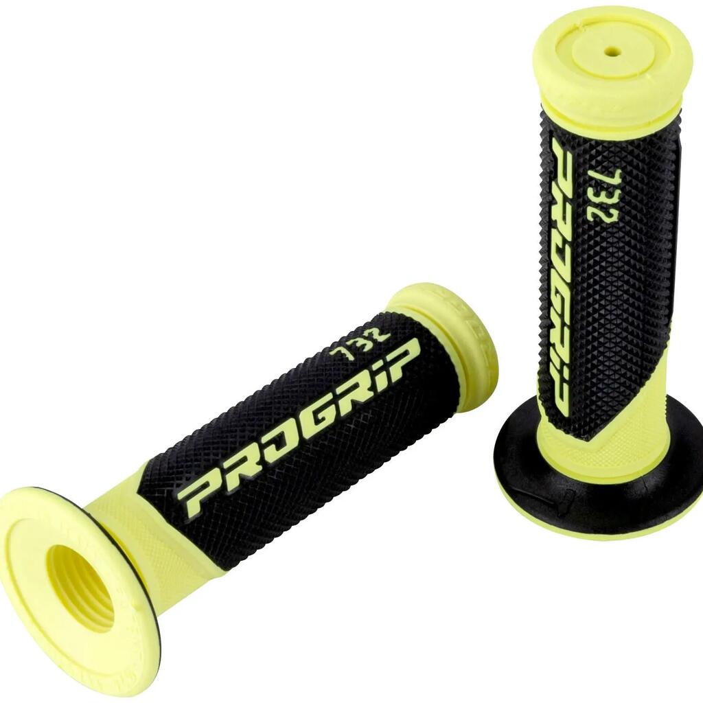 PROGRIP 732 Mod. 18 Rubber Handlebar Grip — 125 mm Closed, Fluo Yellow/Black.