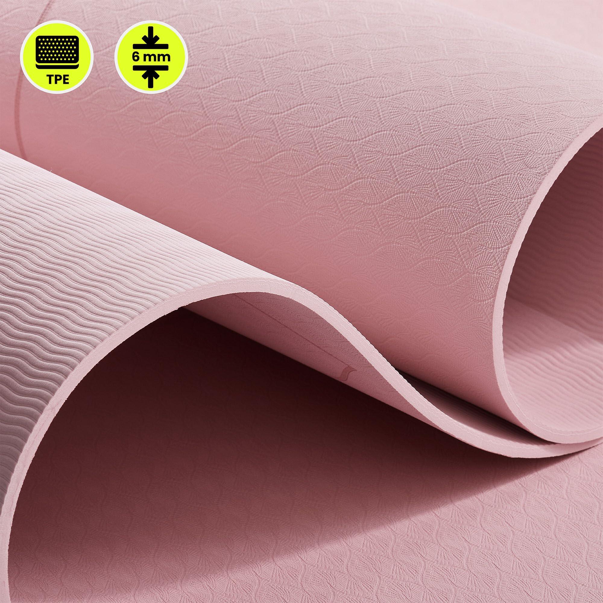 Tapete de yoga - Fitness - unissex - TPE 6 mm, linha de alinhamento, rosa. 8/10