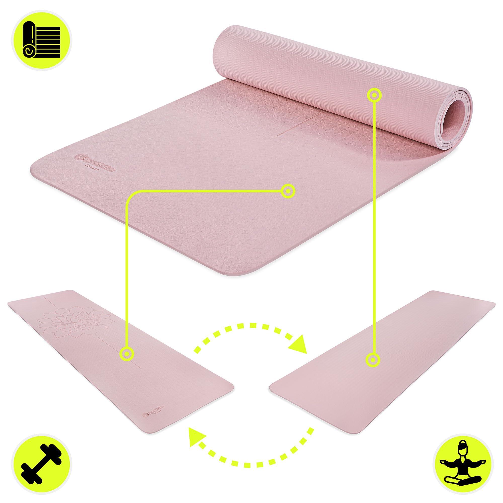 Tapete de yoga - Fitness - unissex - TPE 6 mm, linha de alinhamento, rosa. 7/10