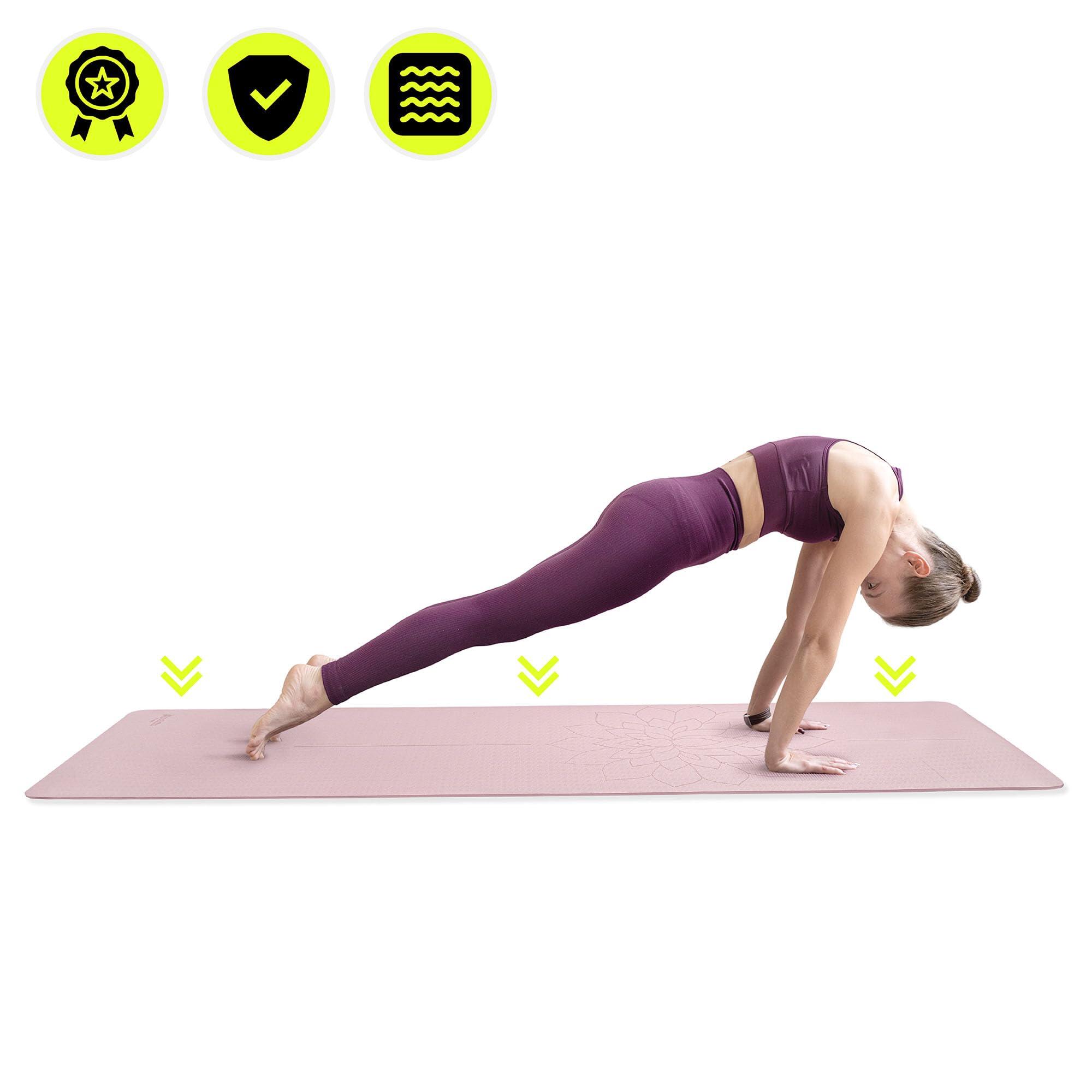 Tapete de yoga - Fitness - unissex - TPE 6 mm, linha de alinhamento, rosa. 6/10