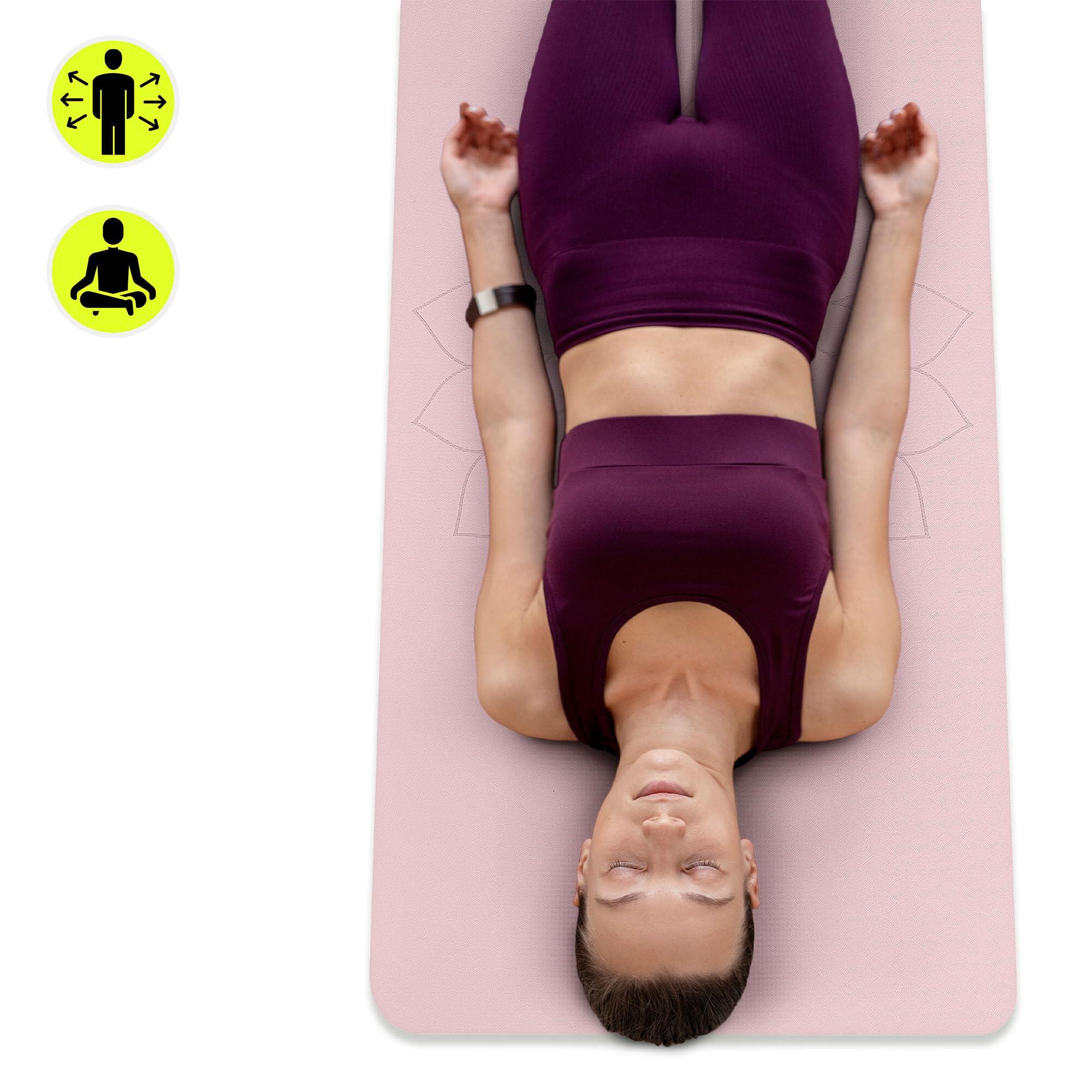 Tapete de yoga - Fitness - unissex - TPE 6 mm, linha de alinhamento, rosa. 5/10