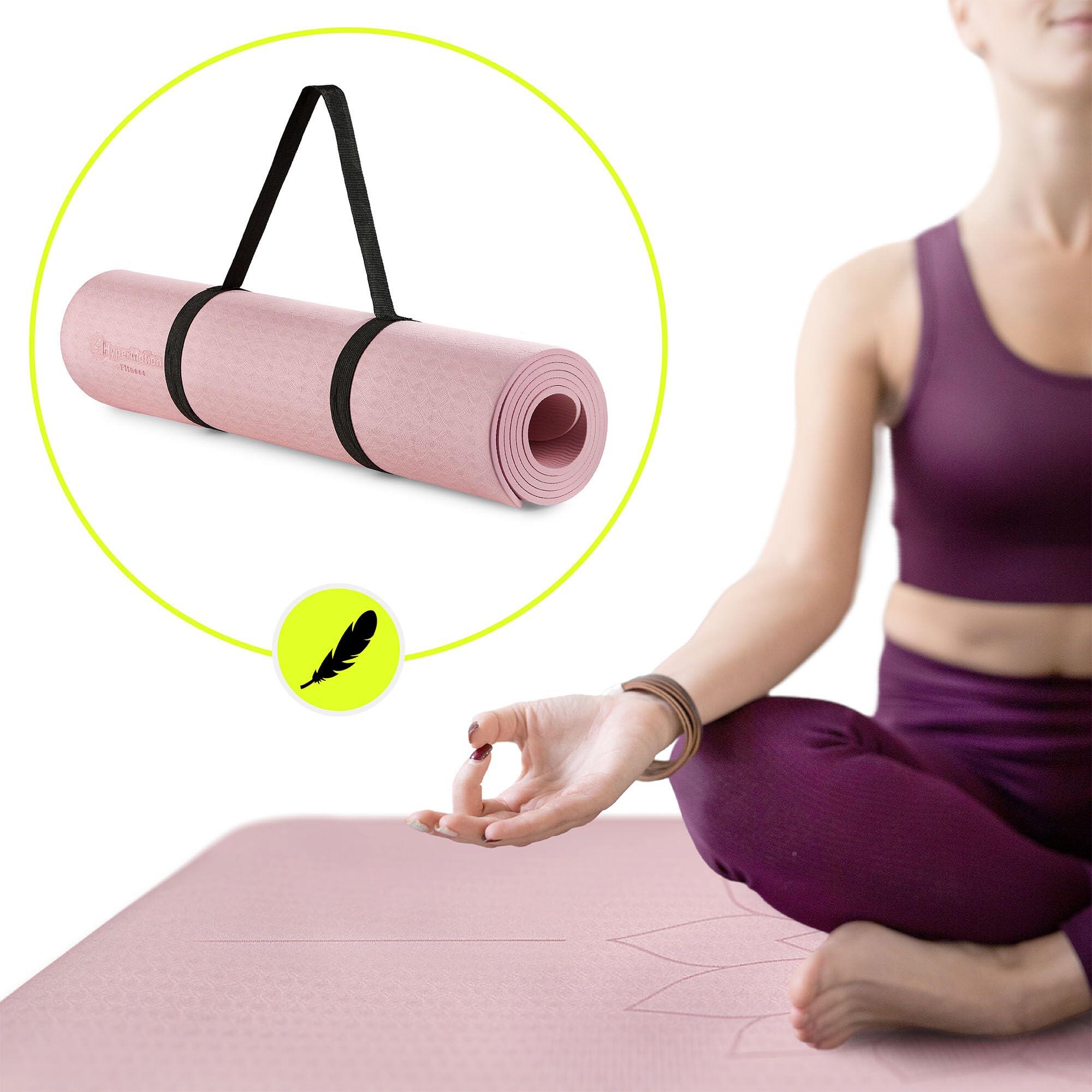 Tapete de yoga - Fitness - unissex - TPE 6 mm, linha de alinhamento, rosa. 4/10