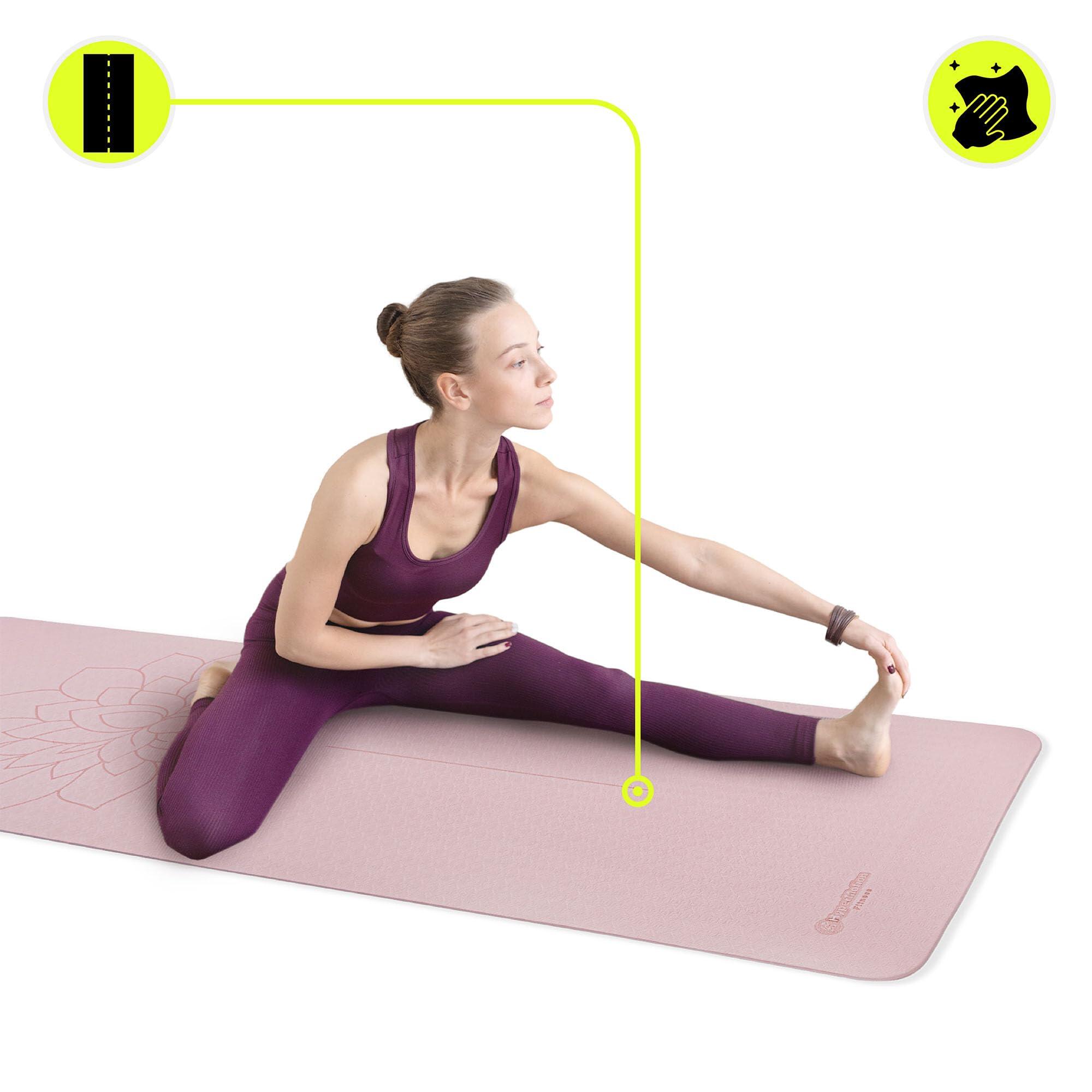 Tapete de yoga - Fitness - unissex - TPE 6 mm, linha de alinhamento, rosa. 3/10