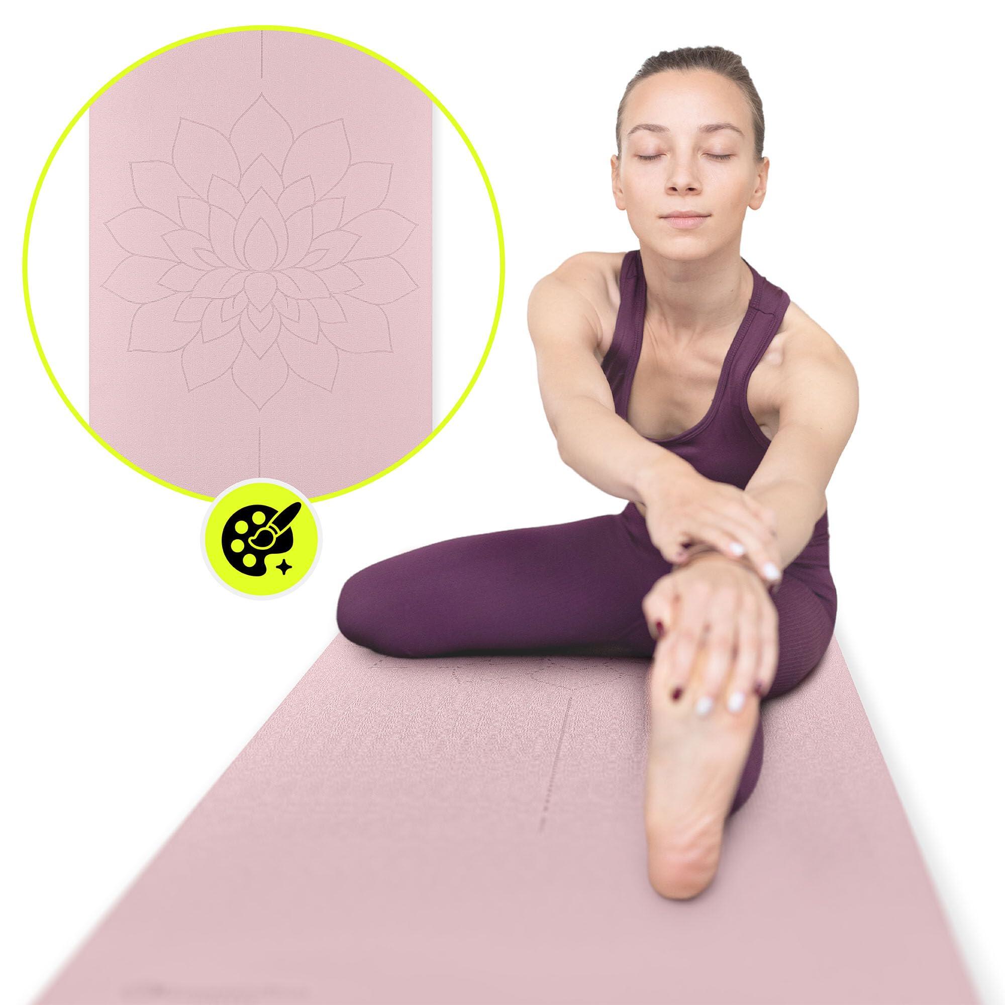 Tapete de yoga - Fitness - unissex - TPE 6 mm, linha de alinhamento, rosa. 2/10