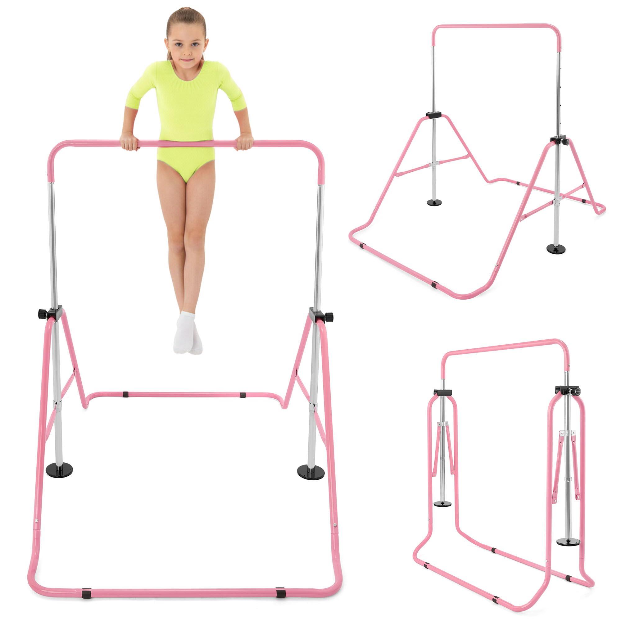 Bară gimnastică copii HYPERMOTION reglabilă 88–129 cm, pliabilă, roz