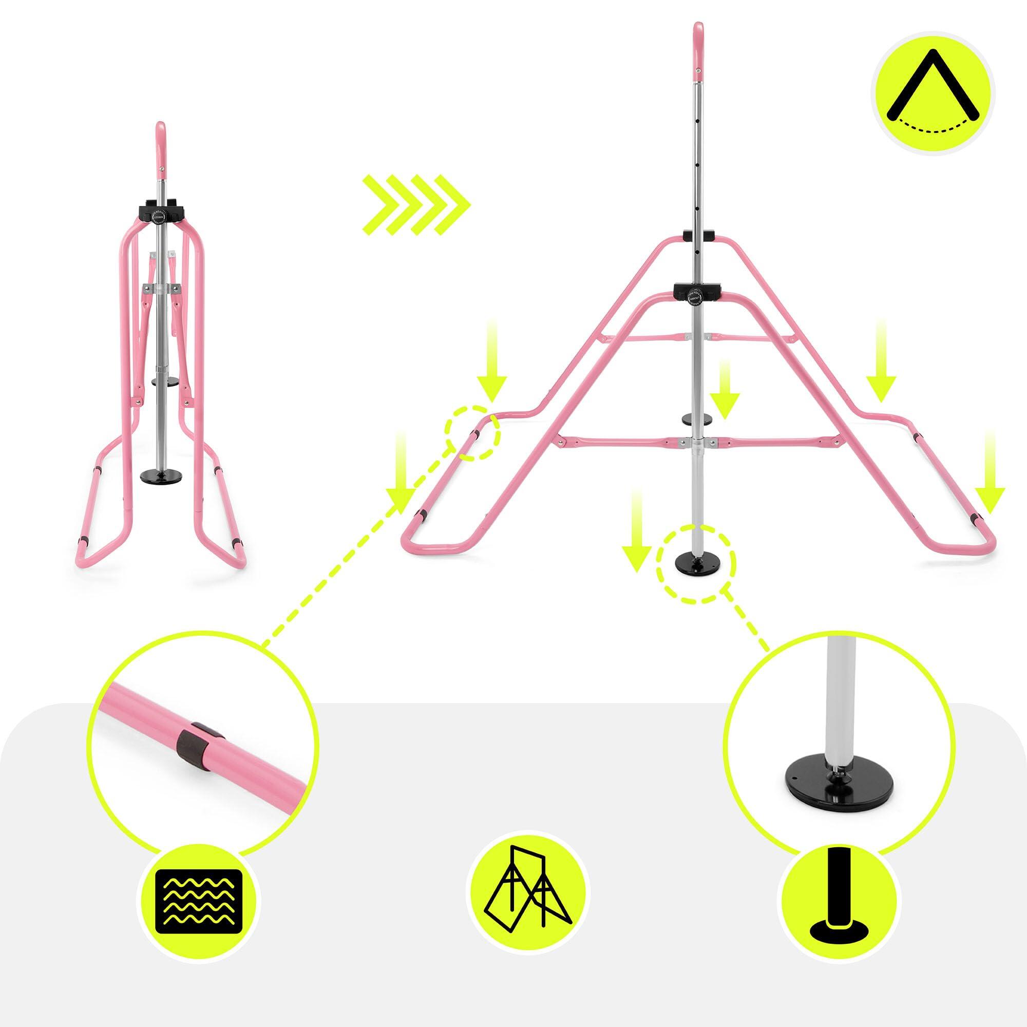 Turnbalk – unisex – instelbaar 88-129 cm, inklapbaar – roze 6/9