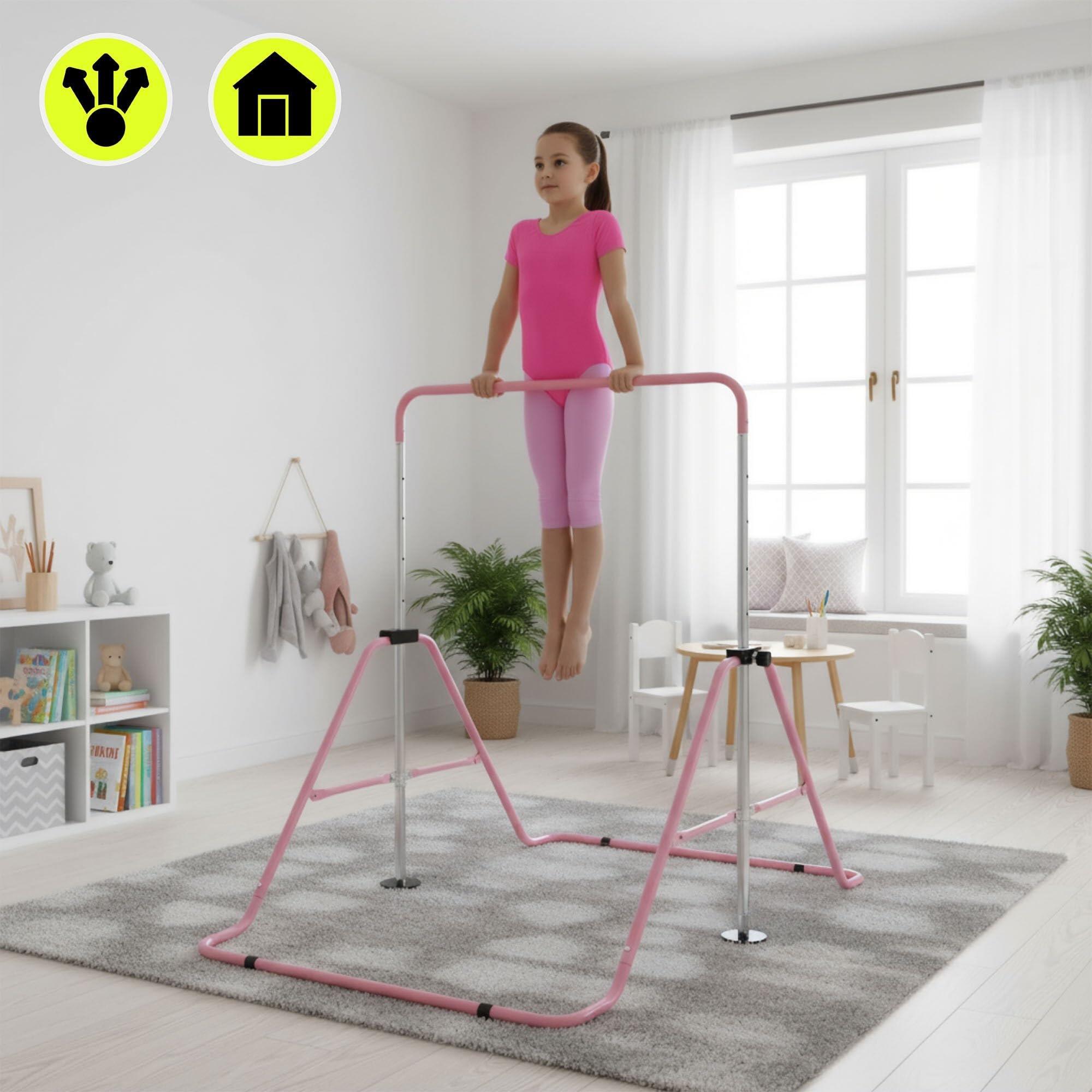 Turnbalk – unisex – instelbaar 88-129 cm, inklapbaar – roze 3/9