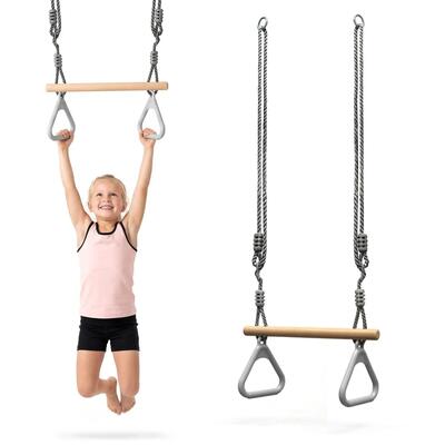 Turntrapez - unisex - houten balk, ringen - grijs