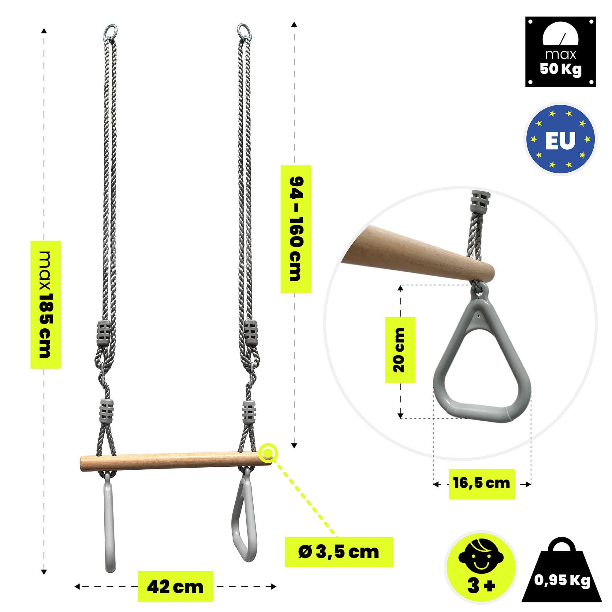 Turntrapez - unisex - houten balk, ringen - grijs 7/9