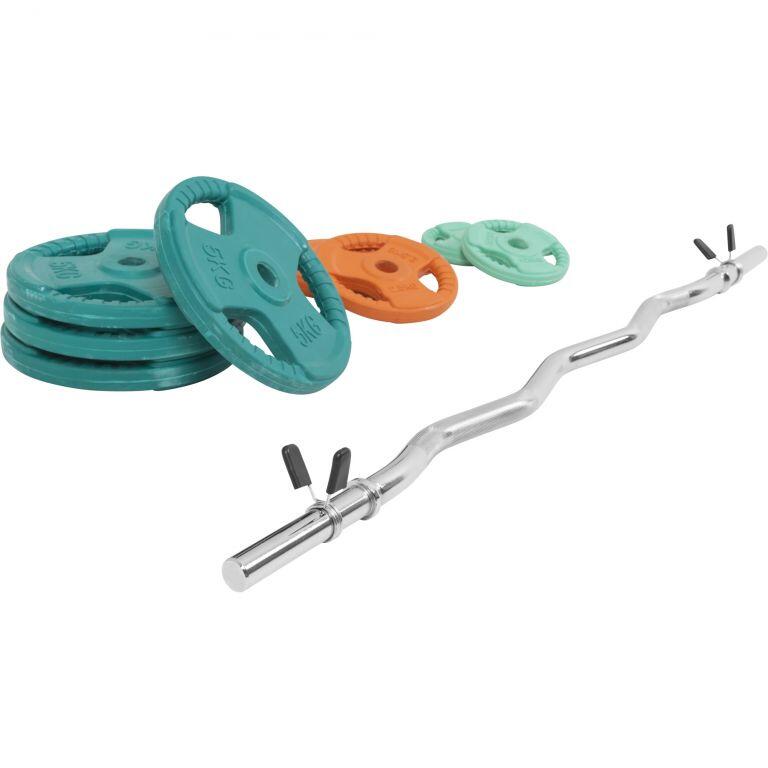 KIT 35KG AVEC POIDS EN CAOUTCHOUC GRIP ET BARRE CURL | DIAMETRE 30/31MM | MUSCUL 3/7