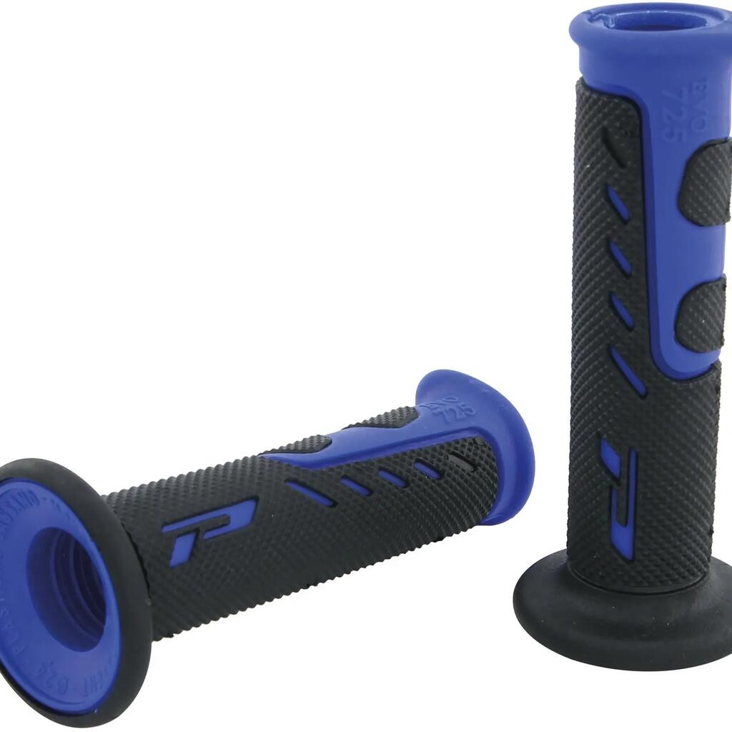 PROGRIP 725 Rubber Handlebar Grips — 122 mm, Blue/Black, Open-Ended.