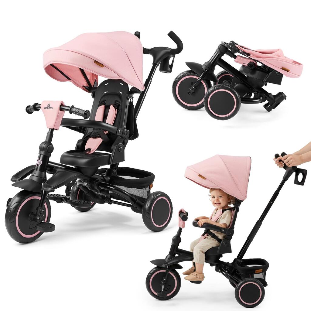 Unisex evolving tricycle - 360° seat, foldable - pink