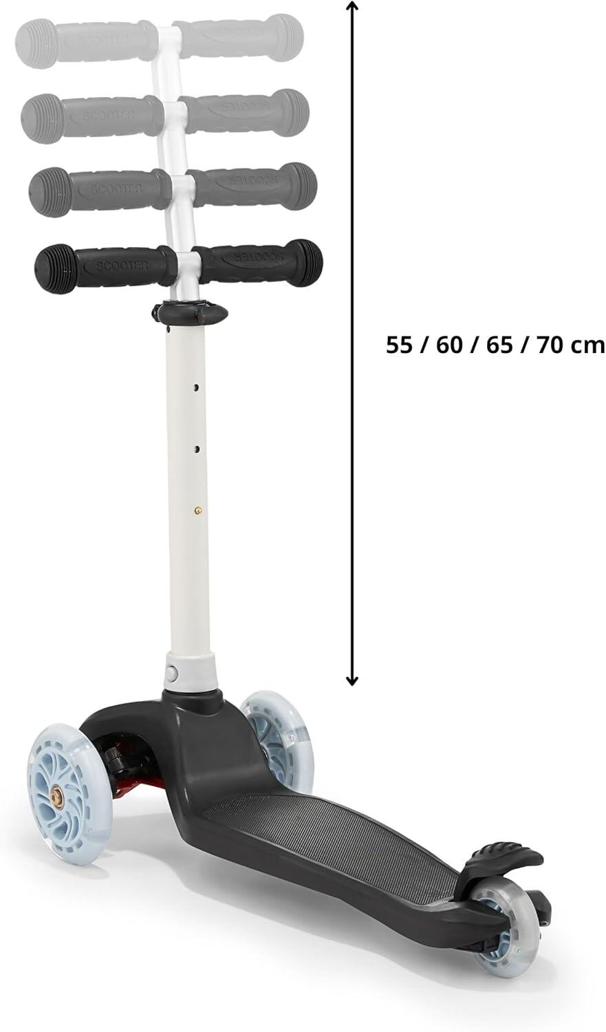 Monopattino a bilanciere, 3 ruote, manubrio 55-70 cm, led, nero 5/7