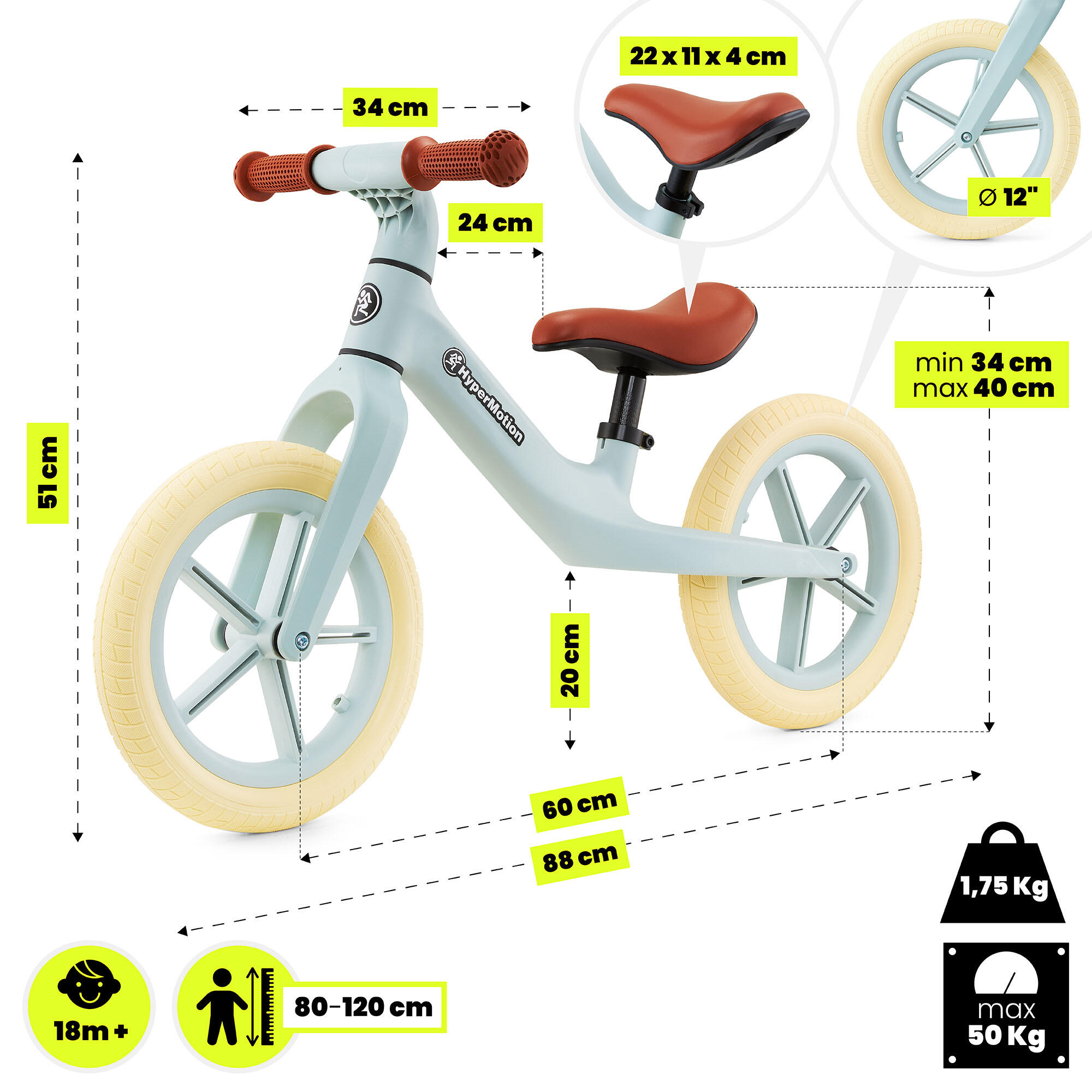 Draisienne - vélo - mixte - ultra-légère, selle réglable - vert 5/7
