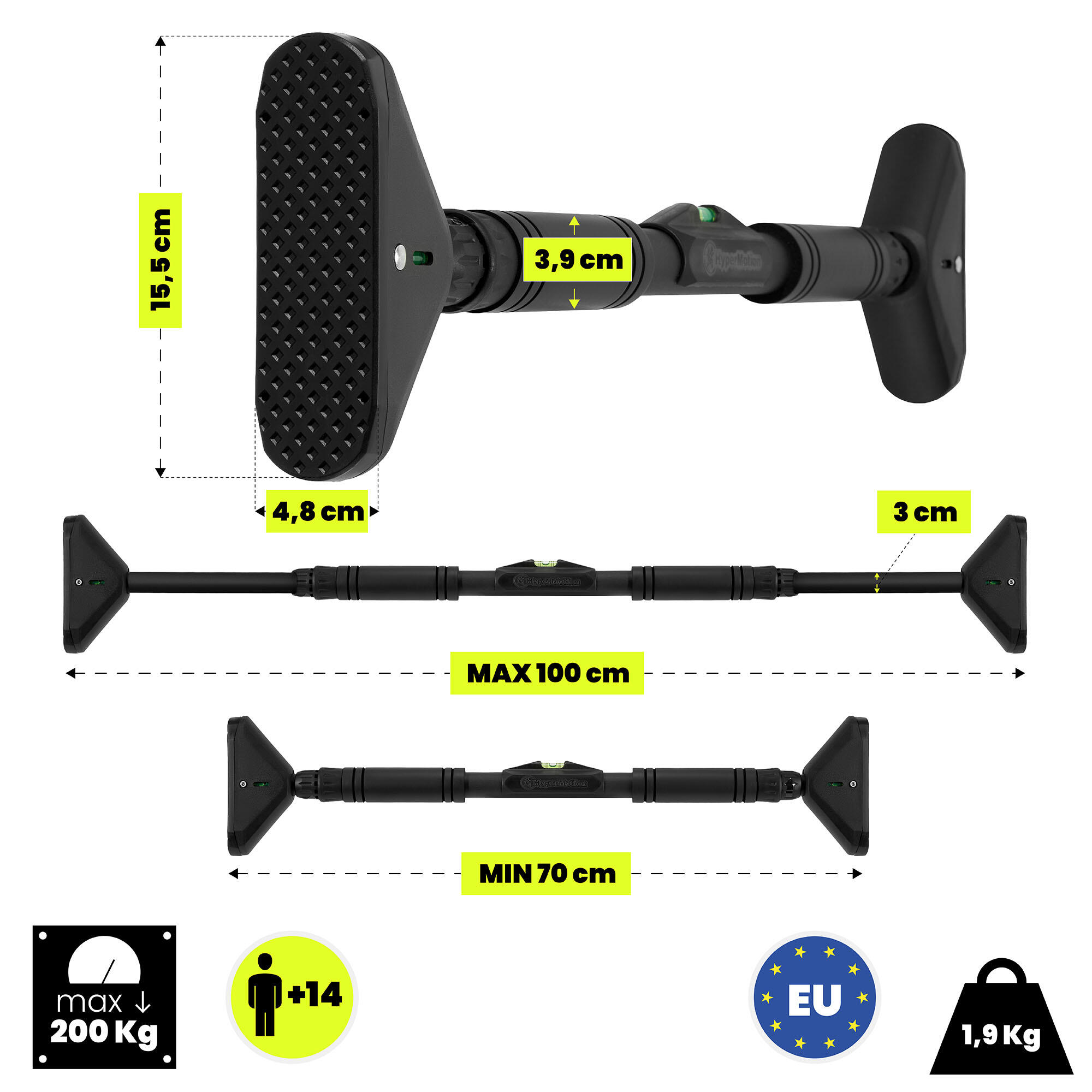 Trekstang - krachttraining - instelbaar 70-100 cm - zwart 5/7