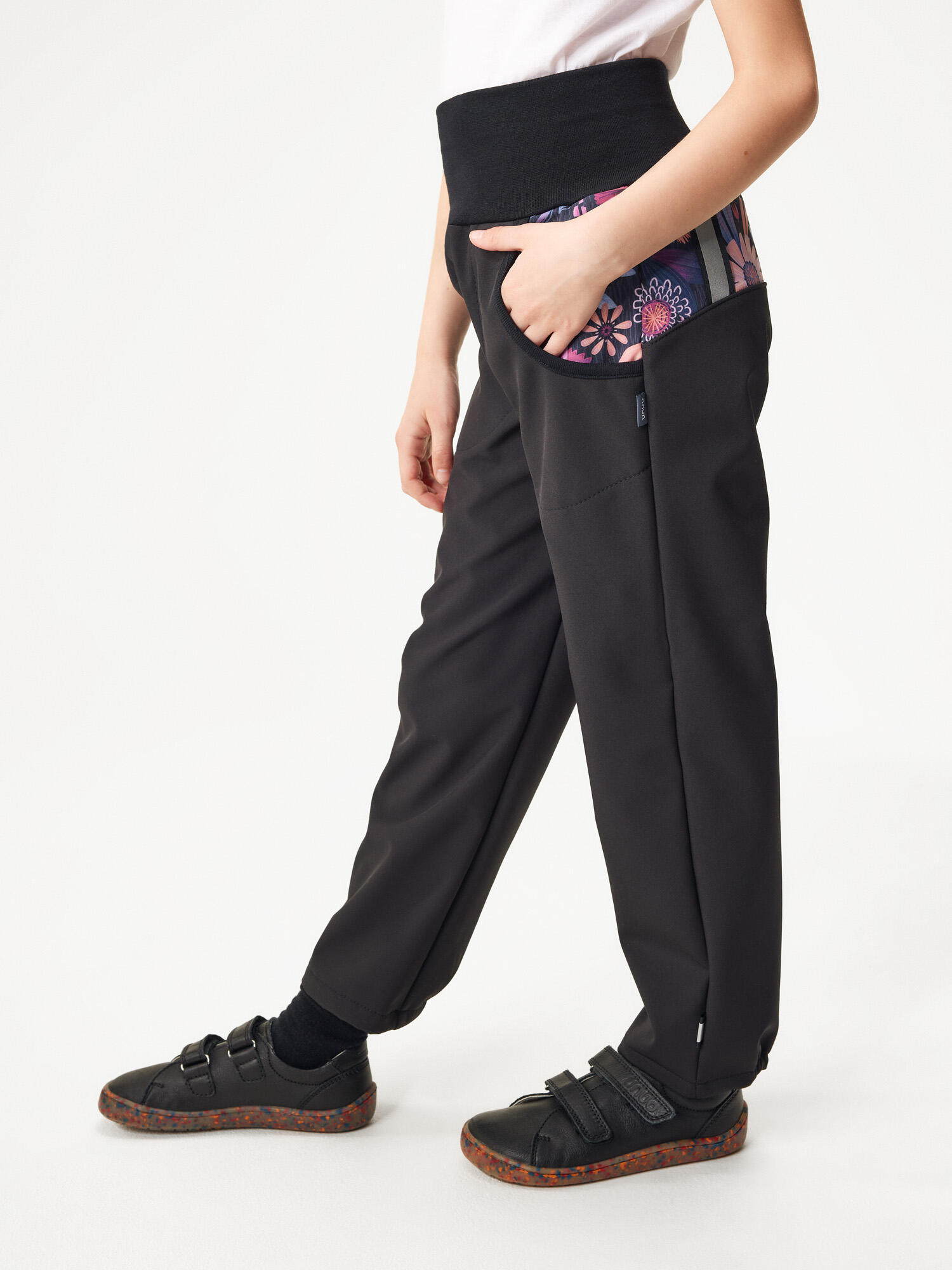 Softshell-Hose mit Fleece für Kinder Basic, Schwarz, Magische Blumen 2/7