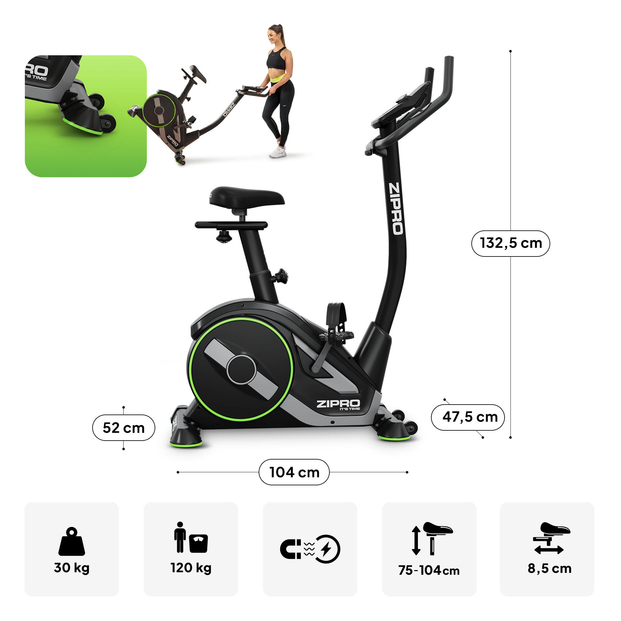 Bicicleta Estática eletromagnético Zipro Rave Zwift Kinomap para cardio 7/8