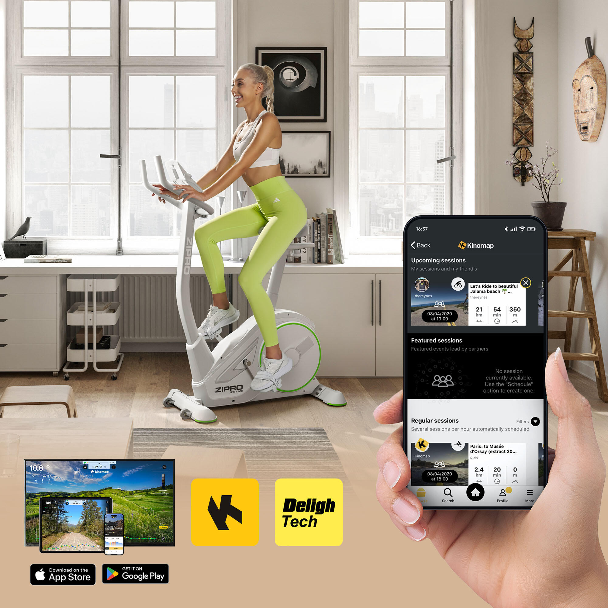 Hometrainer Zipro Rave White elektromagnetisch Zwift, Kinomap verbonden cardio 5/8