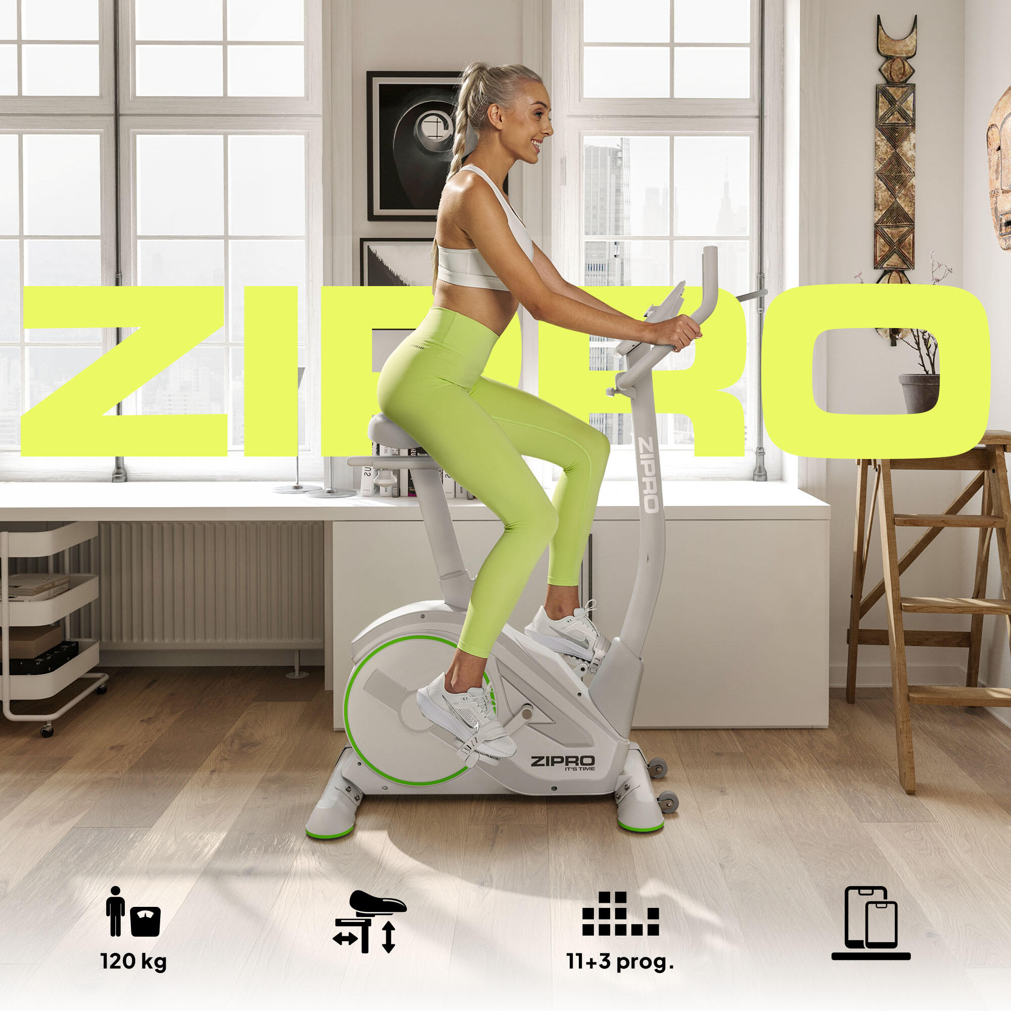 Hometrainer Zipro Rave White elektromagnetisch Zwift, Kinomap verbonden cardio 2/8