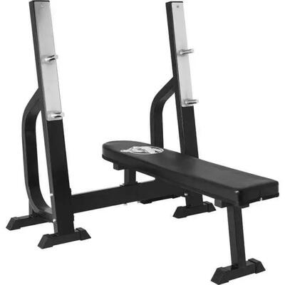 Vlakke halterbank - fitnessbank - haltersteunen - belastbaar tot 250 kg - zwart