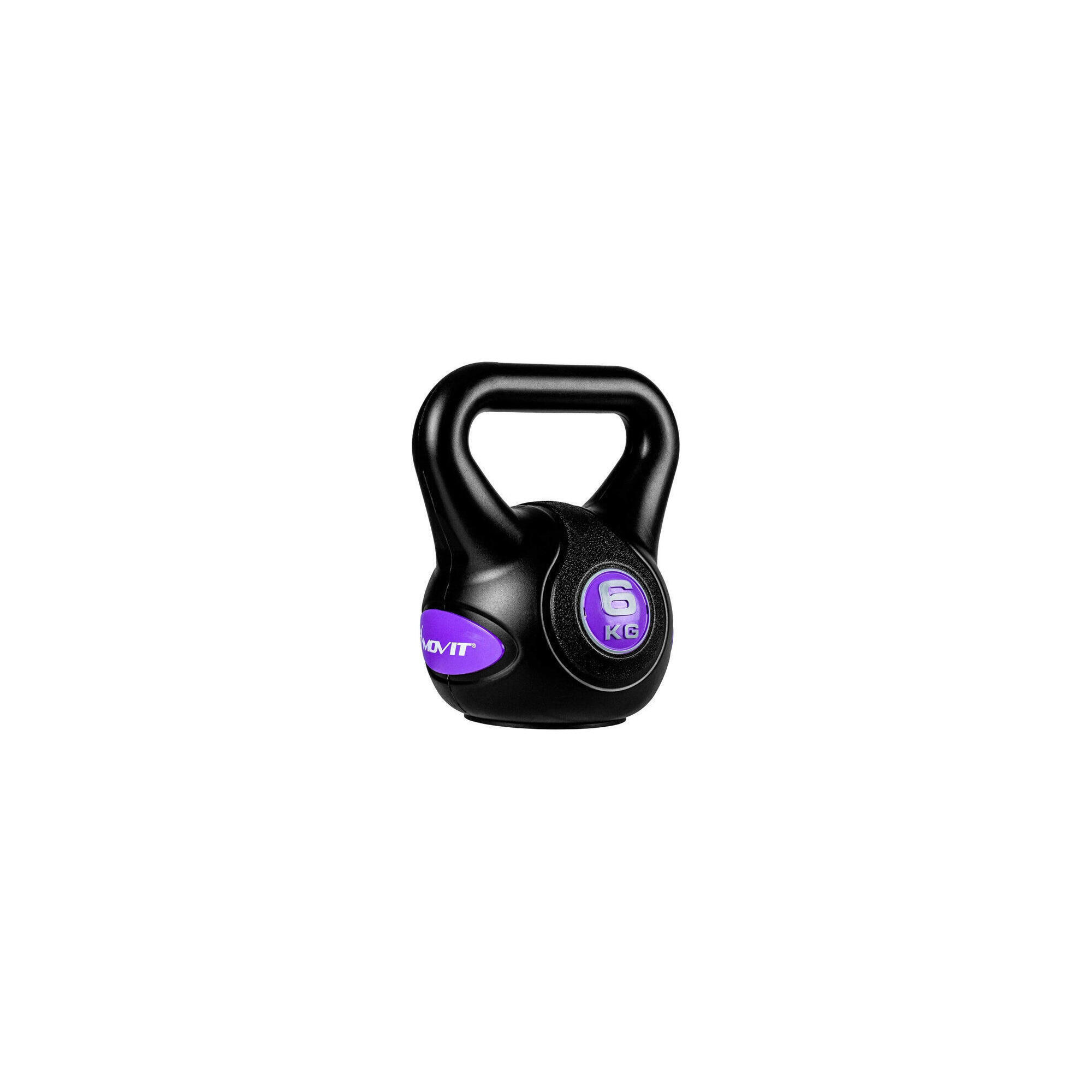 Gantera Kettlebell, MOVIT®, 6kg, din fonta, negru/violet