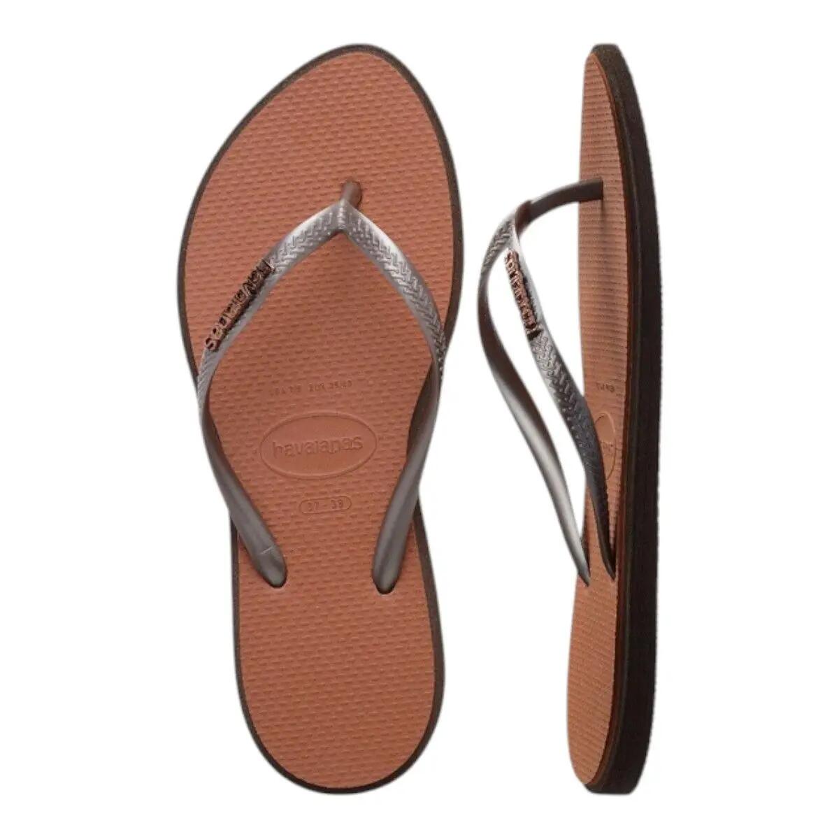 Claquettes Havaianas Modèle Slim Point Couleur Marron 3/5