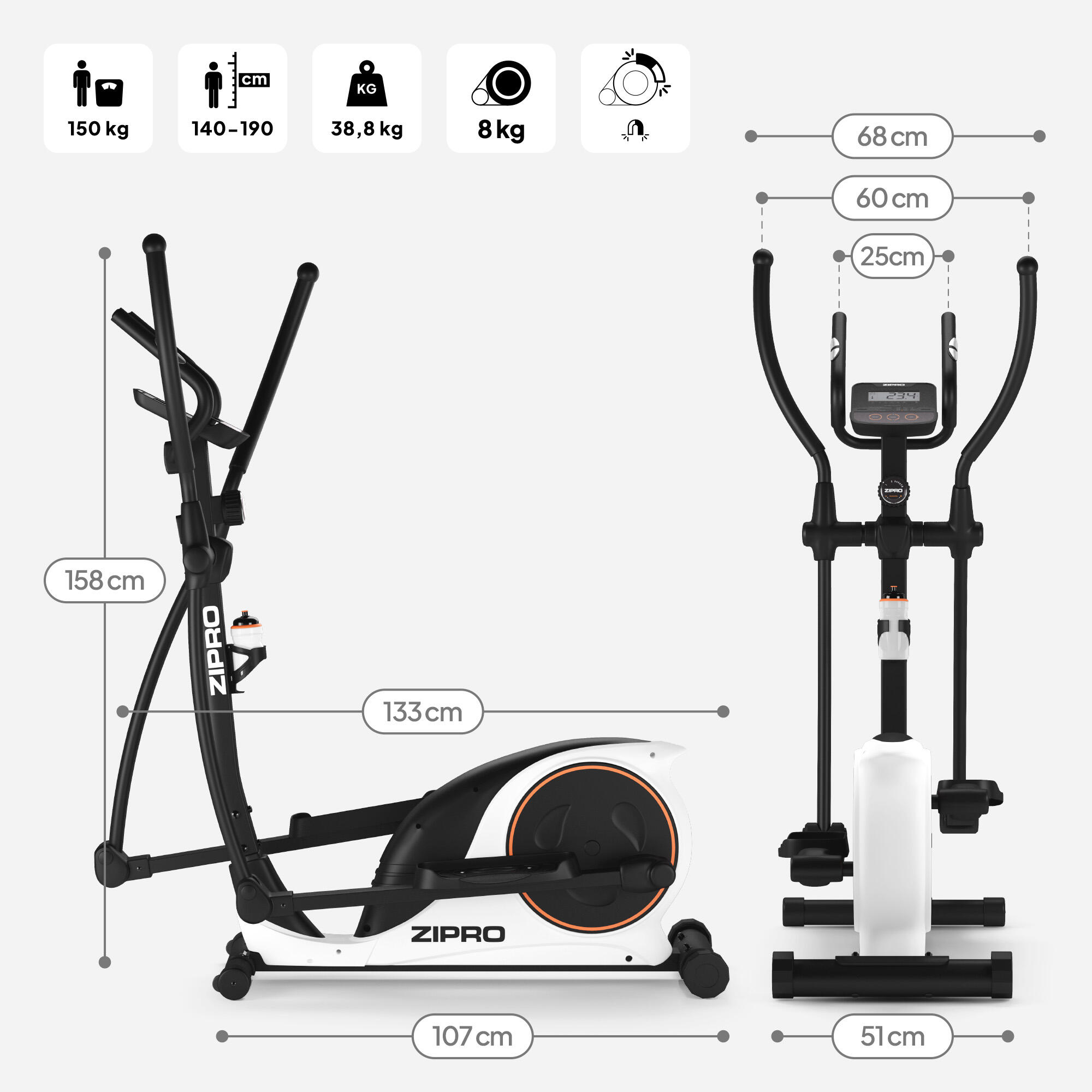 Crosstrainer Zipro Hulk RS 8 weerstandsniveaus voor fitness en cardio 5/8