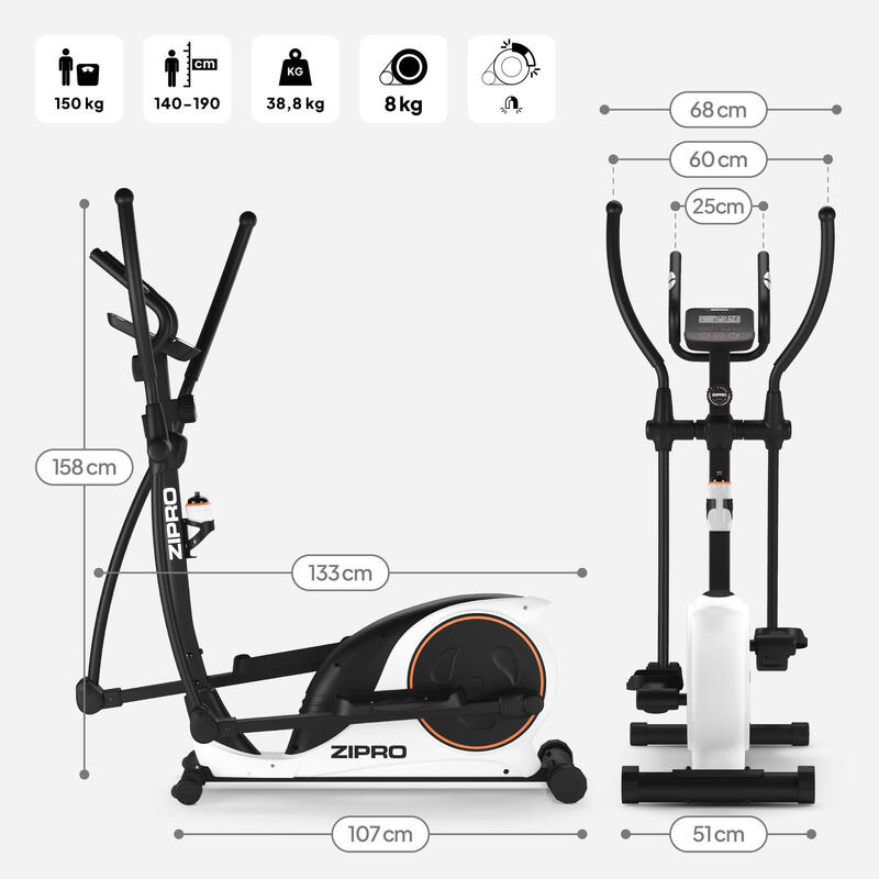 Bicicleta eliptică magnetica Zipro Hulk RS volantă 8 kg fitness cardio