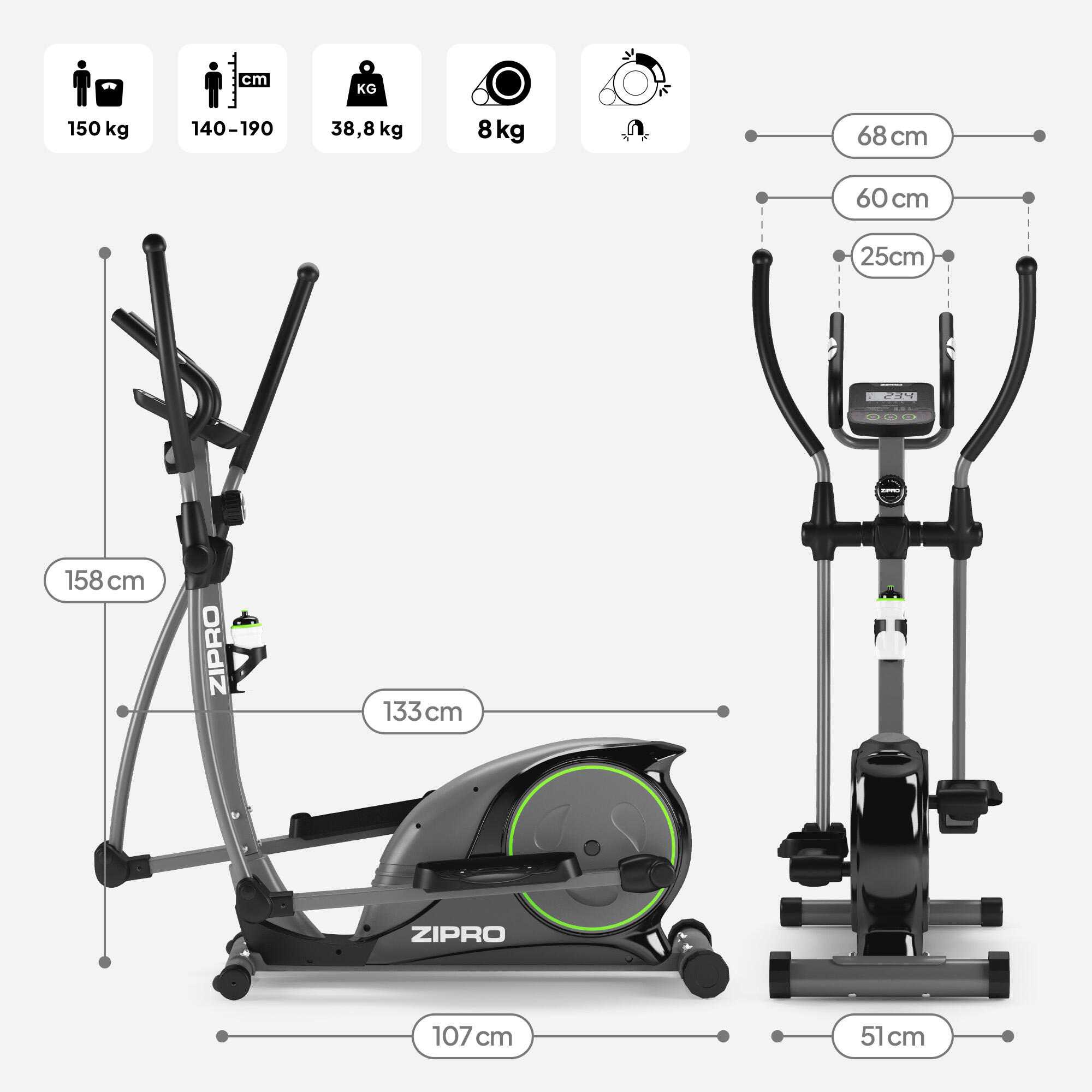 Vélo elliptique magnétique Zipro Hulk fitness et cardio 5/14