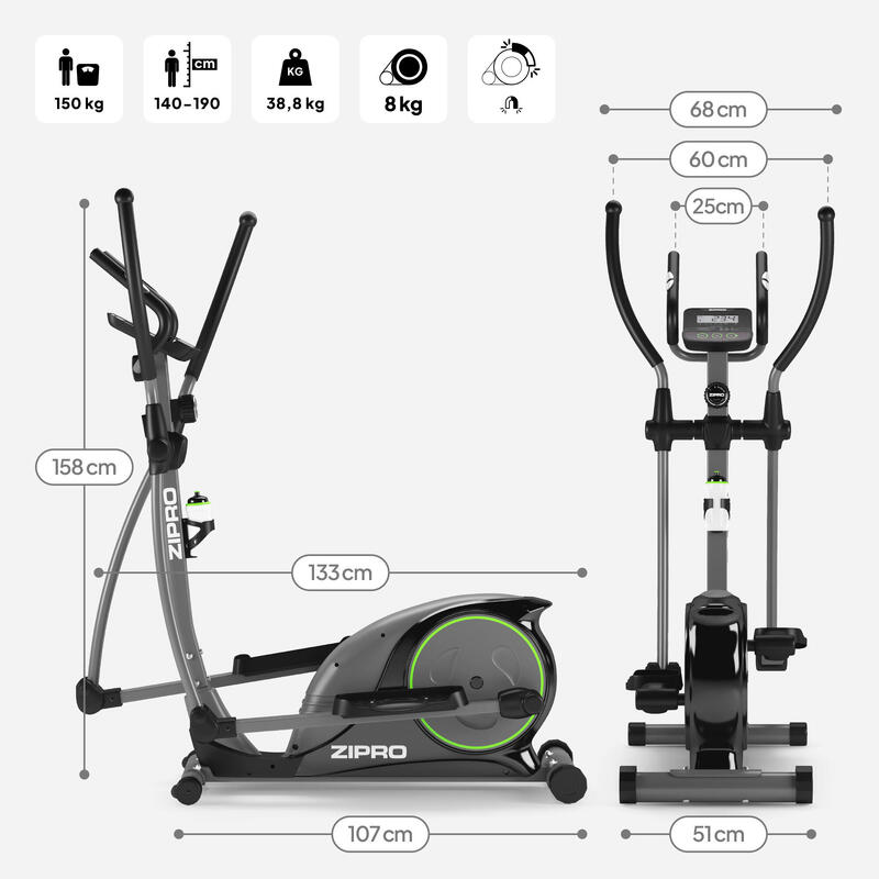 Bicicleta eliptică magnetica Zipro Hulk volantă 8 kg fitness cardio
