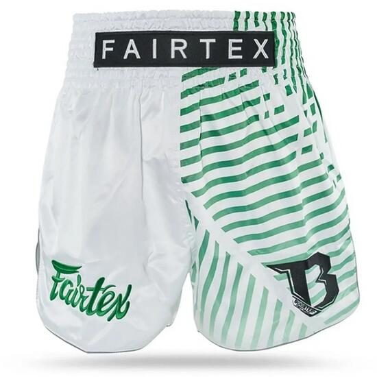 Muay Thai short volwassenen FXB TBT Racer (Wit / Groen)