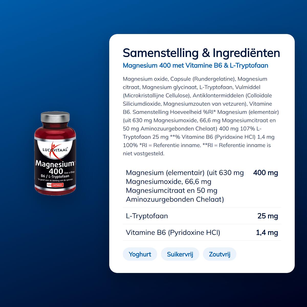Lucovitaal Magnesium 400 met Vitamine B6 & L-Tryptofaan 120 capsules 4/5