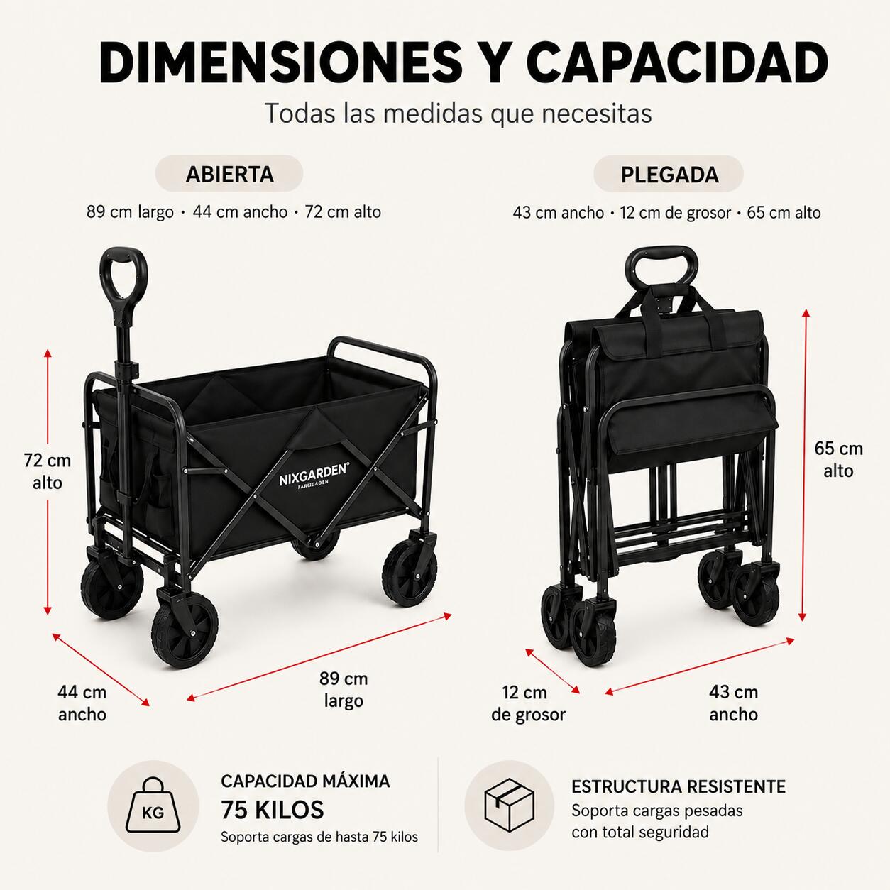 Carrello Pieghevole Fuoristrada con Capacità 75 Kg 6/7
