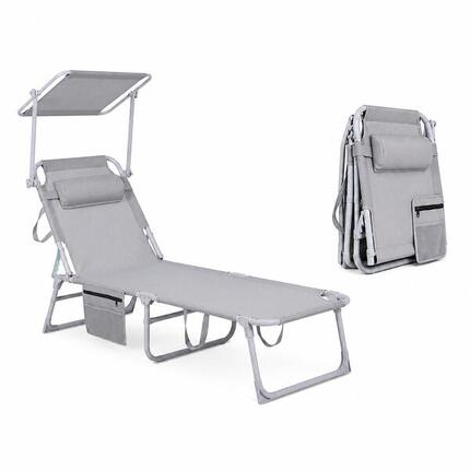 Chaise longue pliable avec parasol réglable pour jardin et plage
