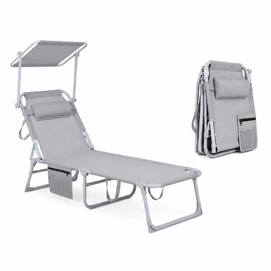 Chaise longue pliable avec parasol réglable pour jardin et plage