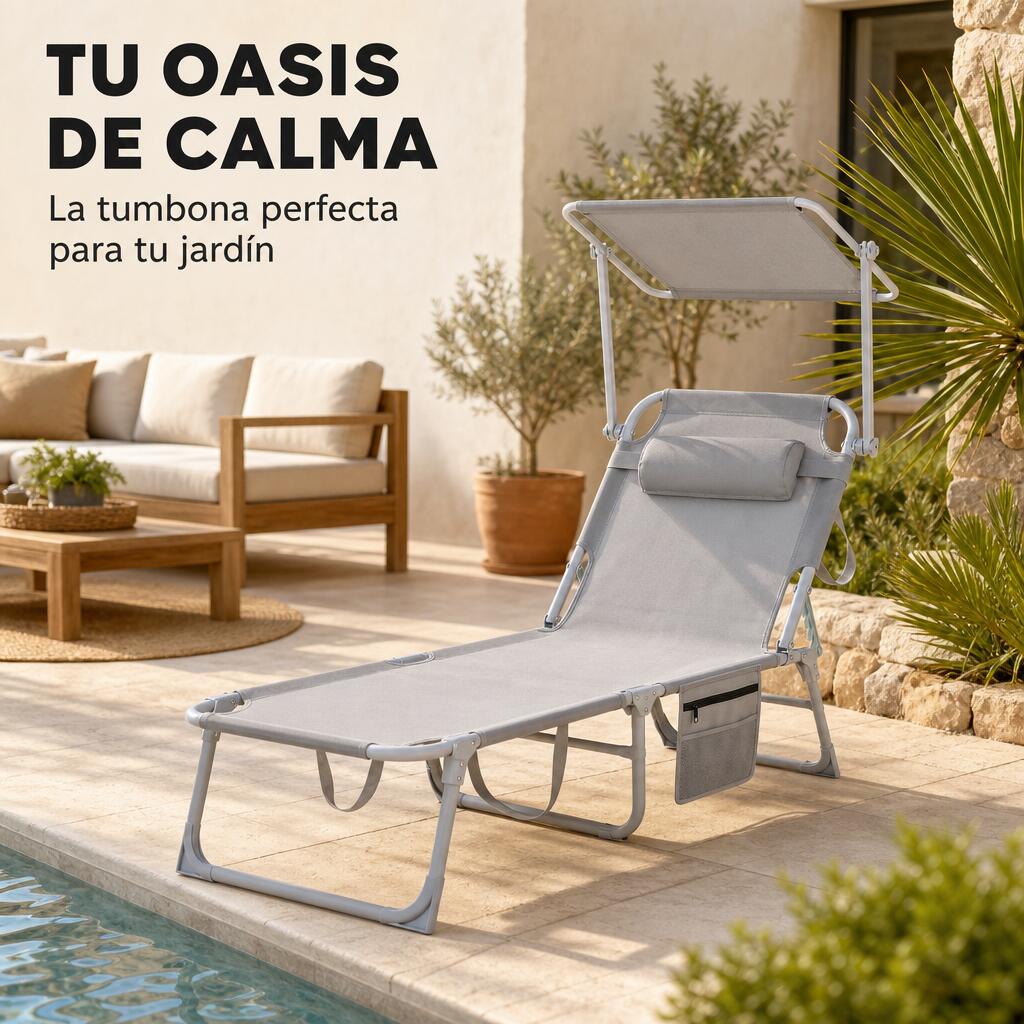 Espreguiçadeira Dobrável Com Guarda-Sol Ajustável Para Jardim E Praia 7/7