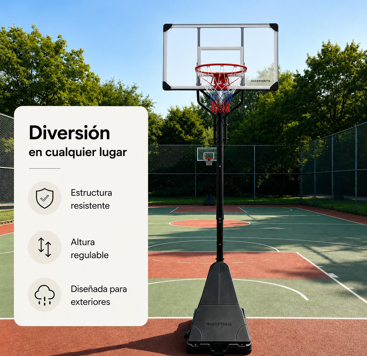 Canasta de Baloncesto Portátil con Altura Regulable 2,45-3,05 m 3/7
