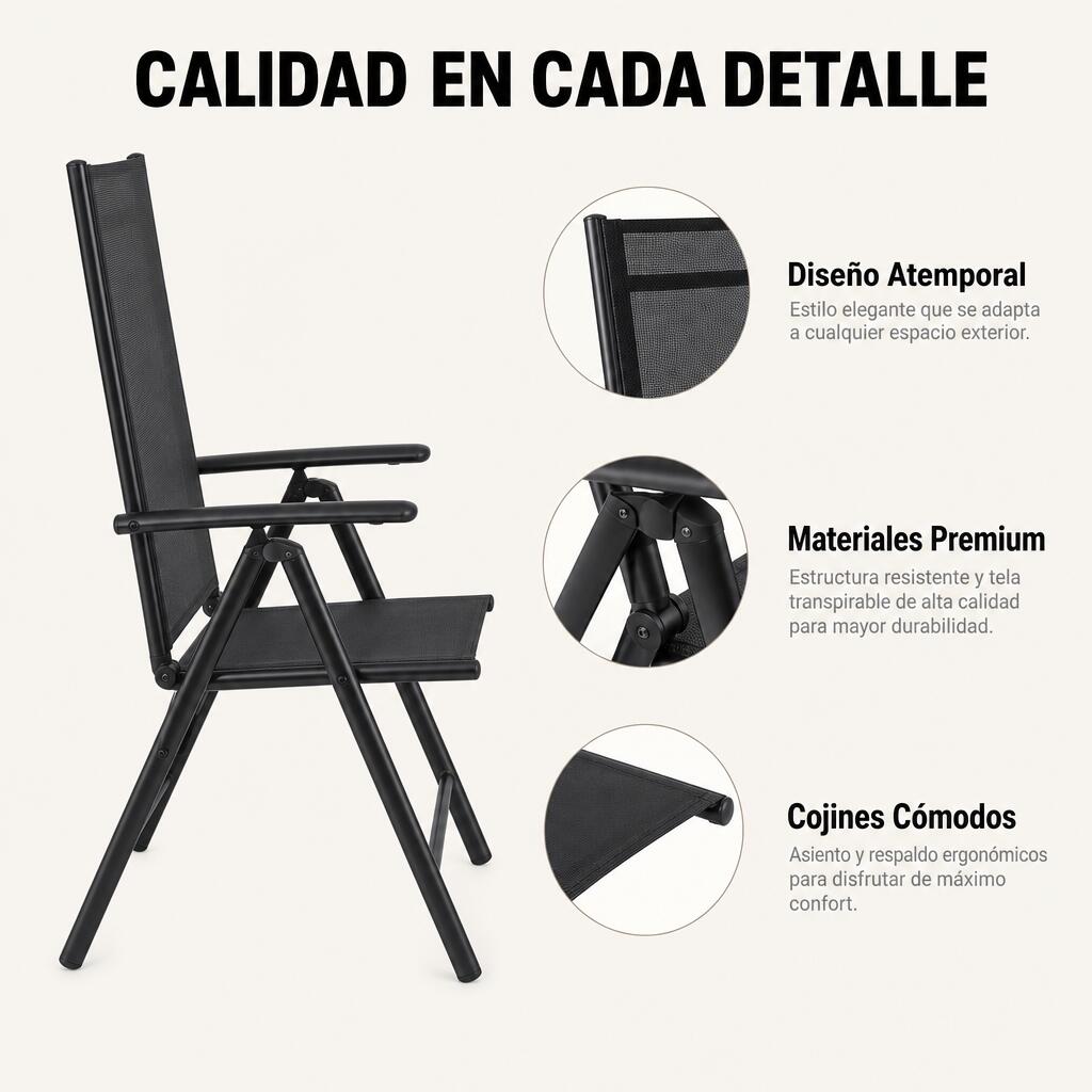 Cadeiras Dobráveis De Jardim Pack De 2 Alumínio Antracite Com Assento Têxtil 6/7