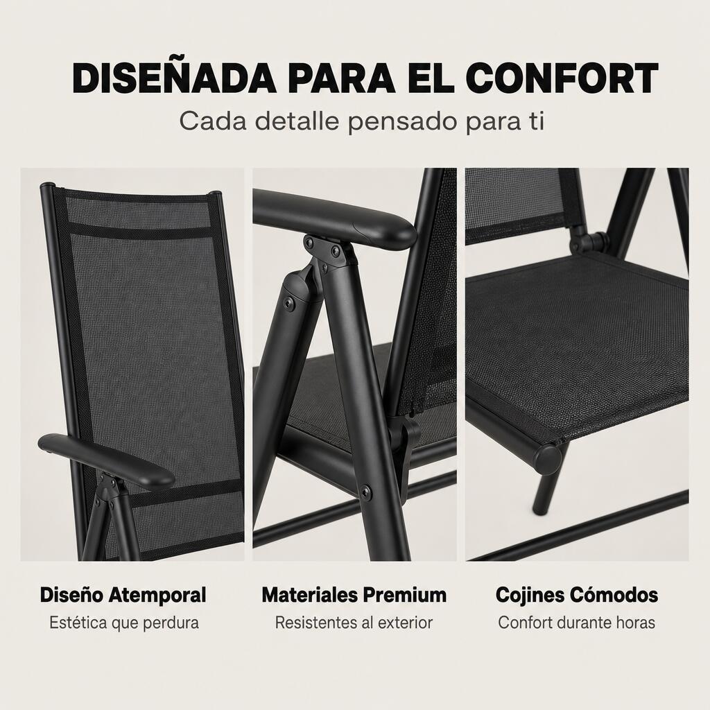 Cadeiras Dobráveis De Jardim Pack De 2 Alumínio Antracite Com Assento Têxtil 4/7