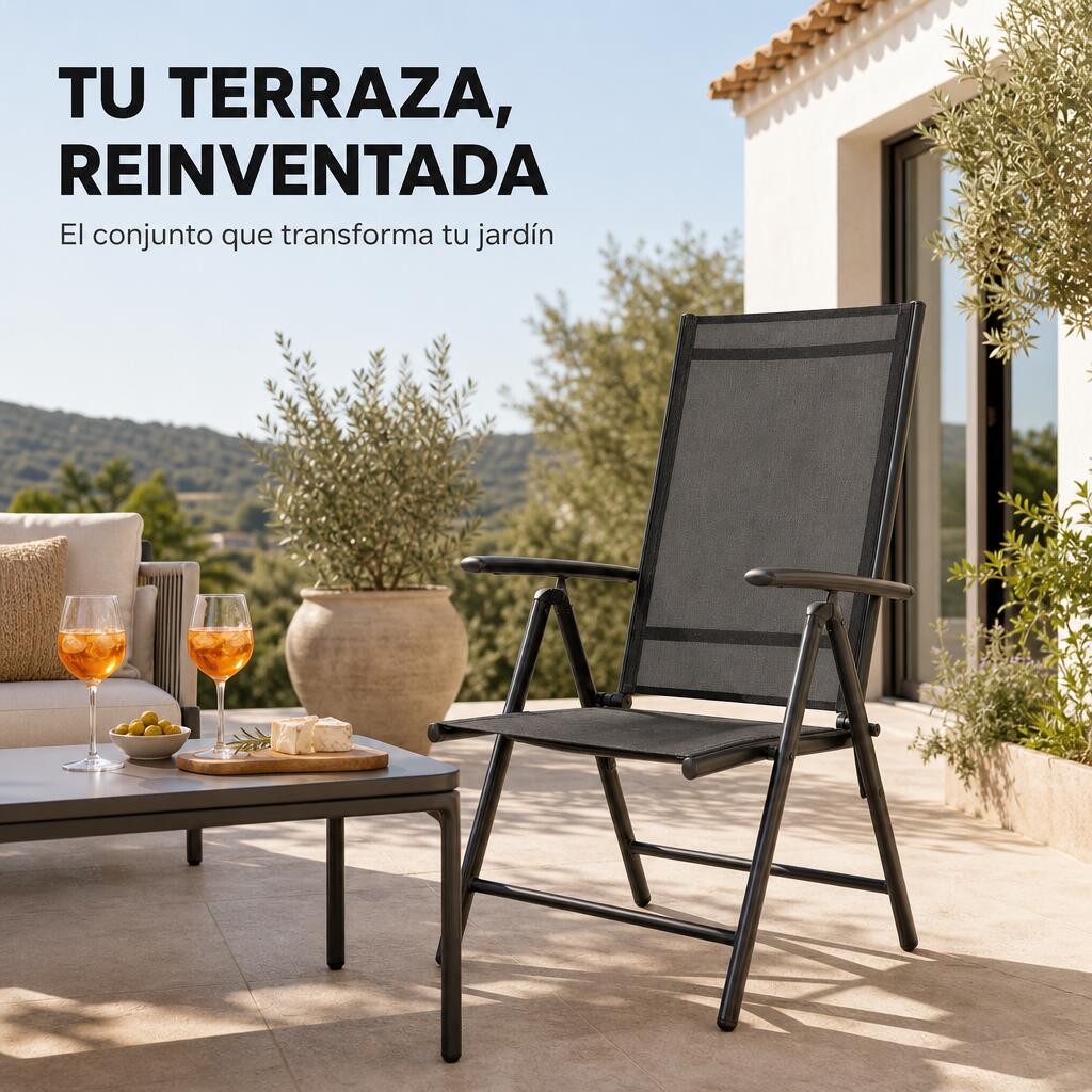Cadeiras Dobráveis De Jardim Pack De 2 Alumínio Antracite Com Assento Têxtil 3/7