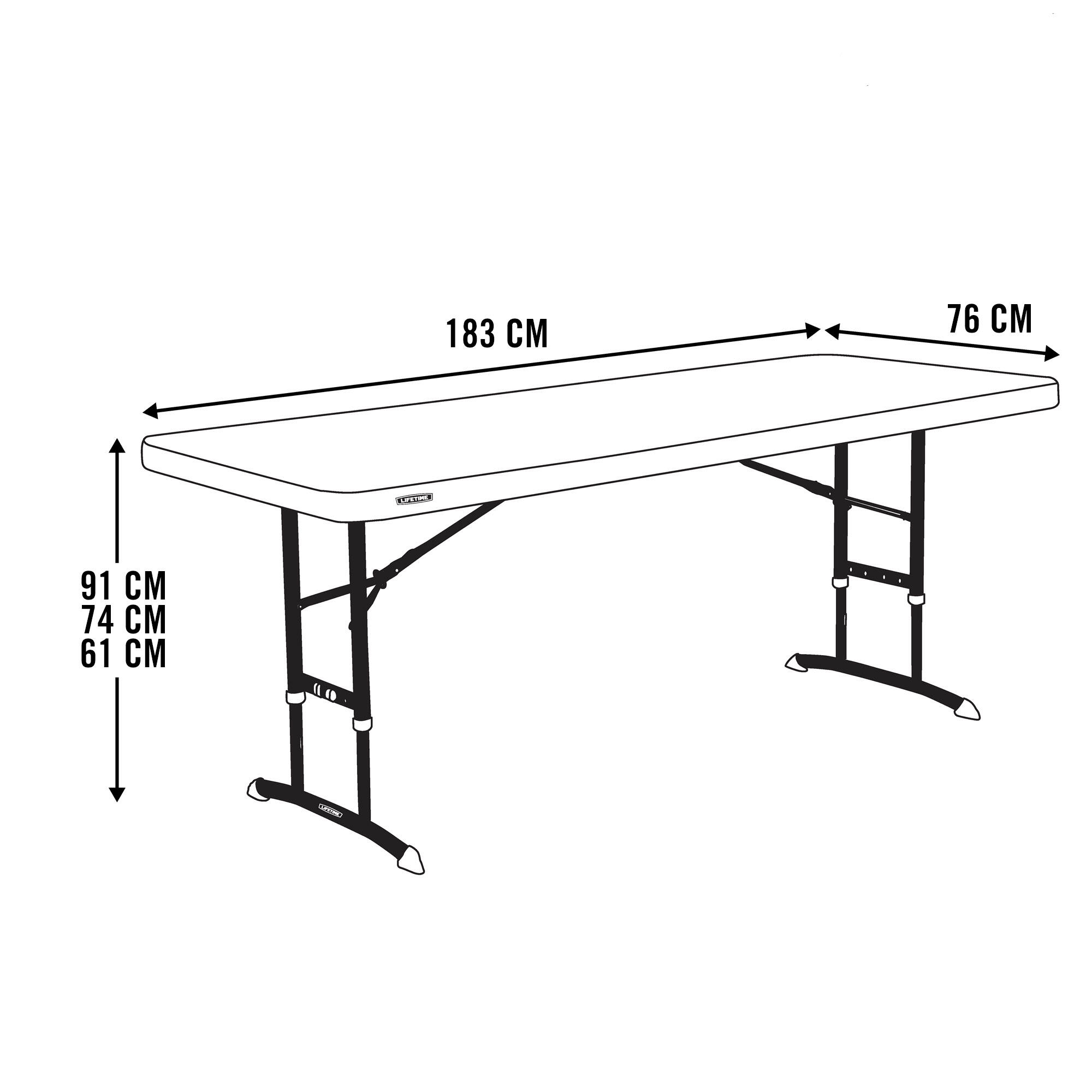 Mesa patas plegables ajustable en altura Lifetime 183x76x61-91 cm 5/5