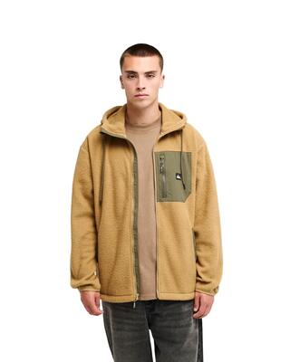 Bruine fleece hoodie met rits clean coast hood beige heren