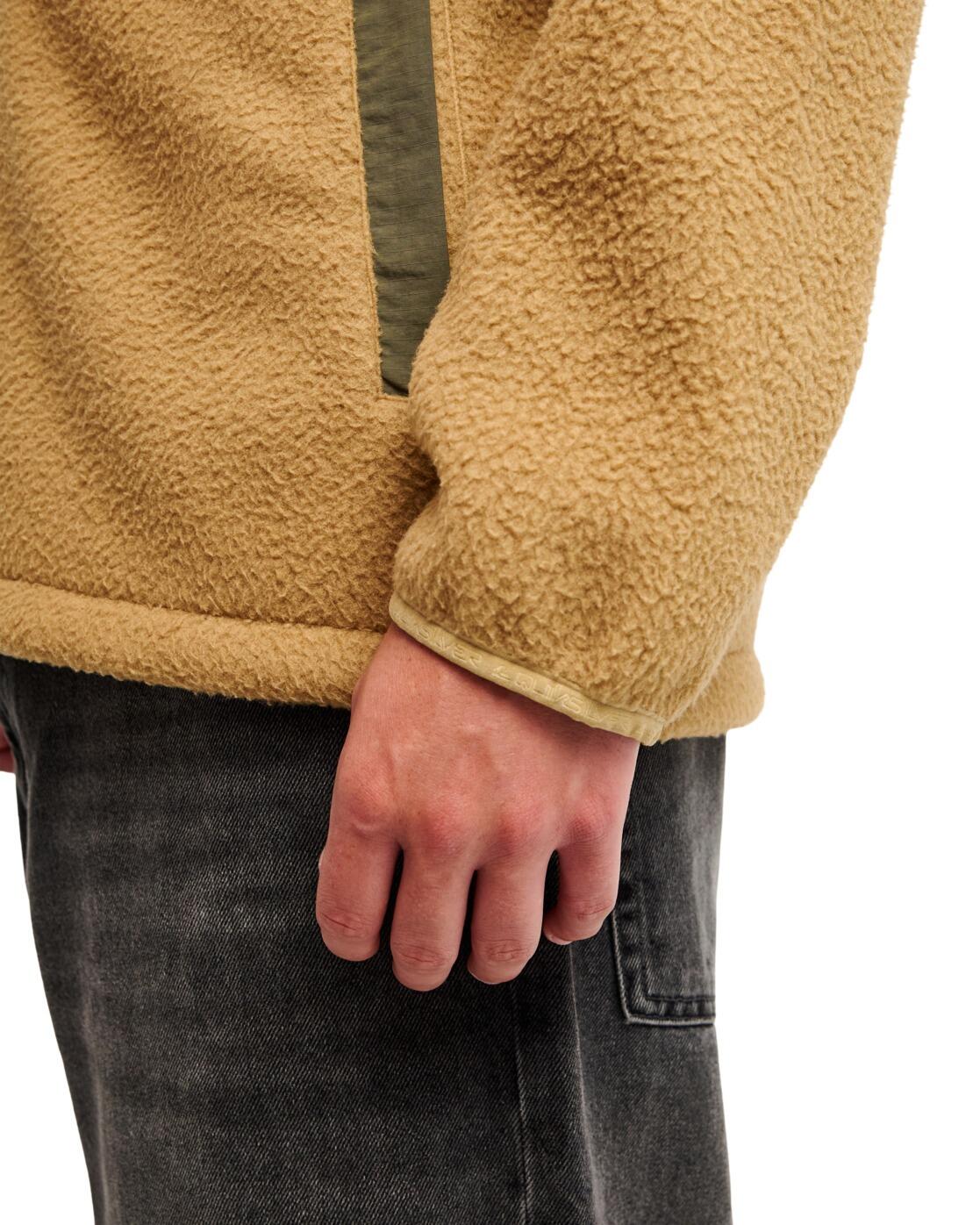 Bruine fleece hoodie met rits CLEAN COAST HOOD Beige Heren 4/4
